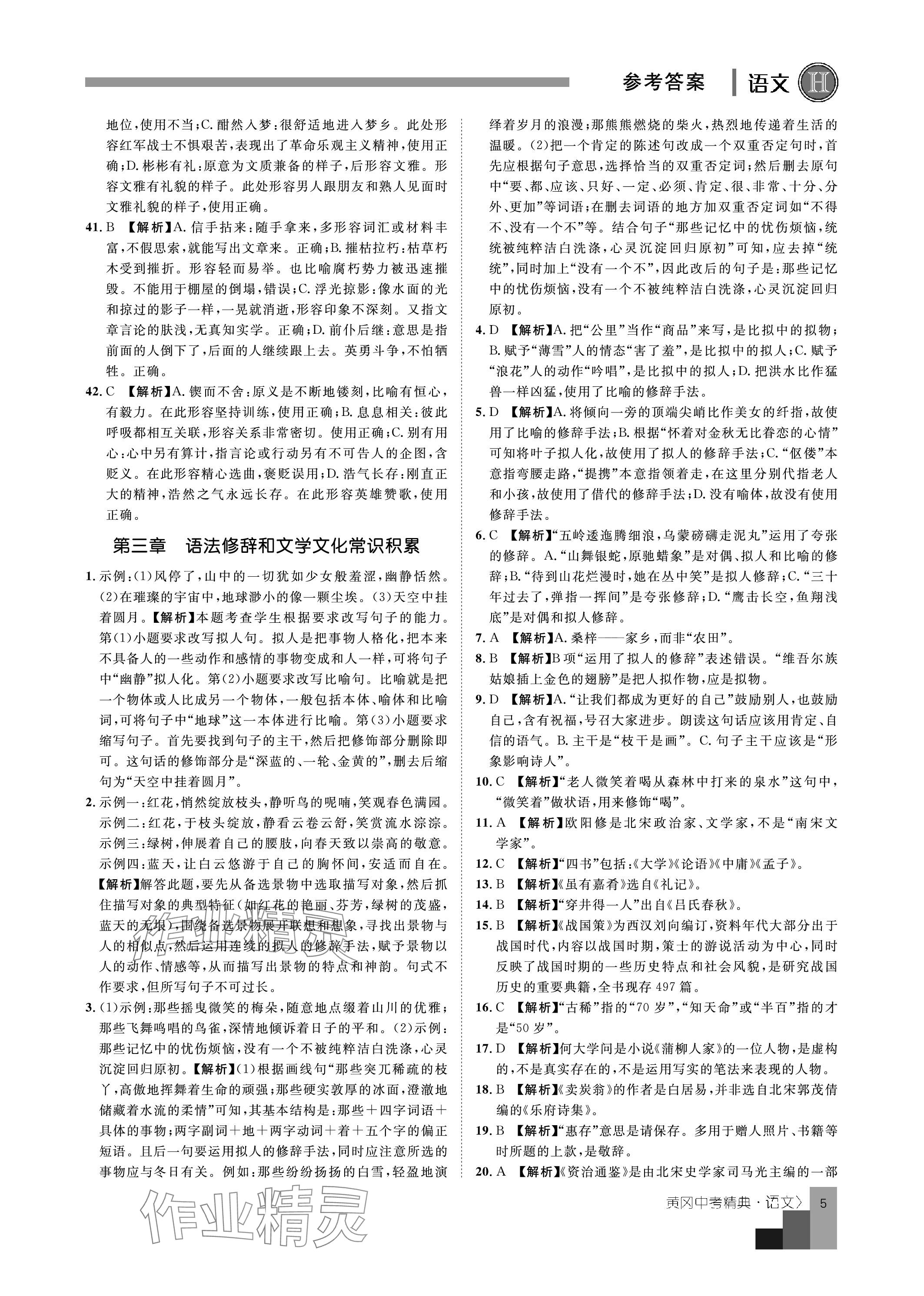 2024年中考精典九年级语文 参考答案第5页