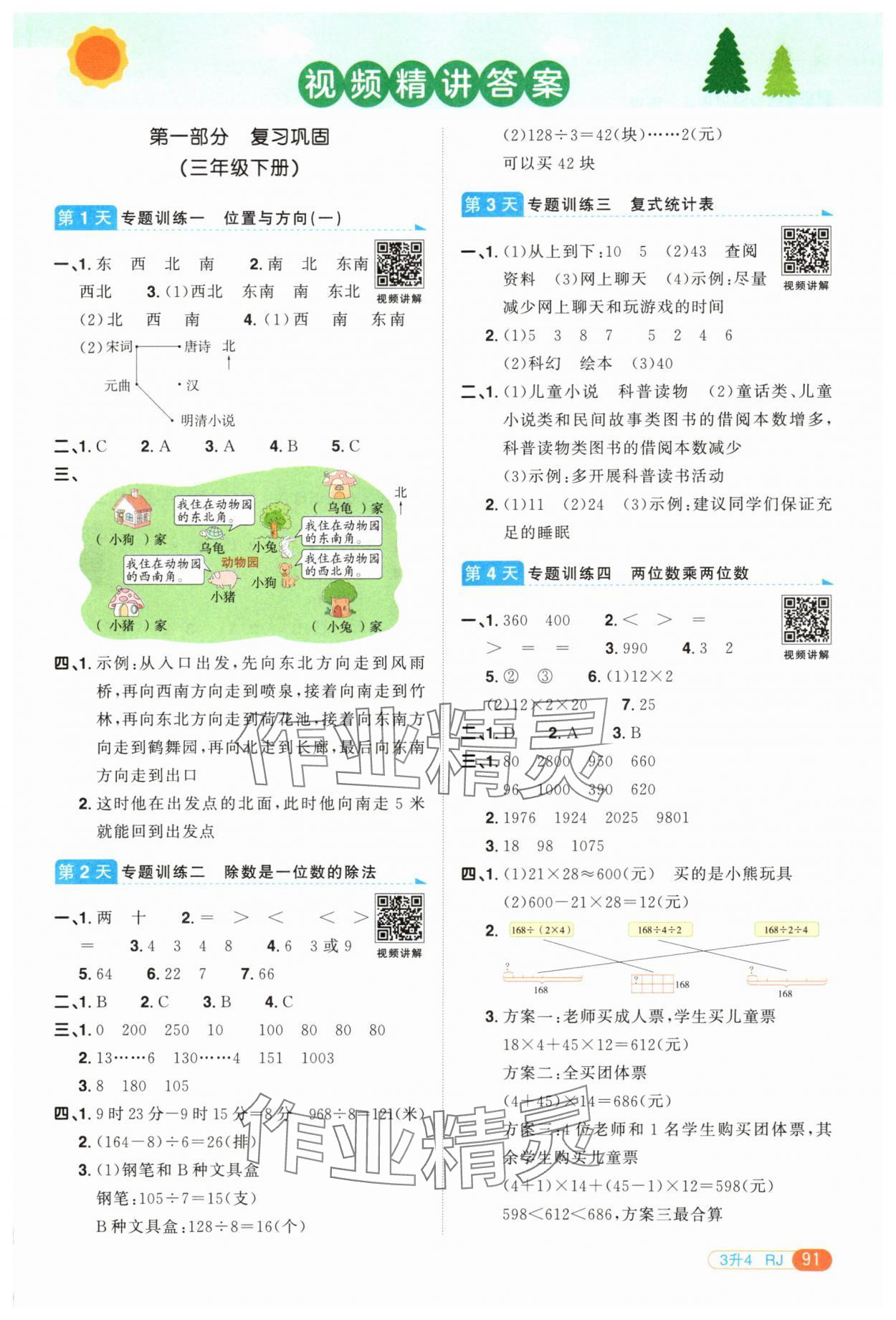 2025年陽光同學暑假銜接三升四年級數學人教版 第1頁