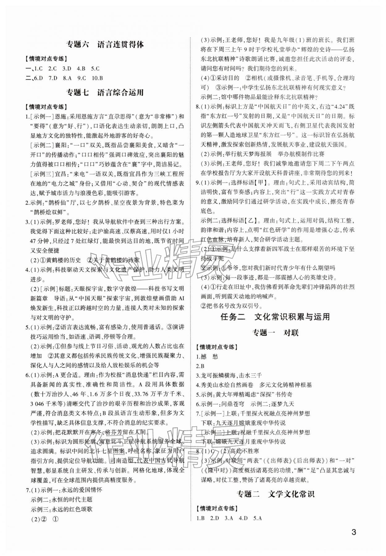 2026年中考总复习山东科学技术出版社语文&nbsp;参考答案第2页