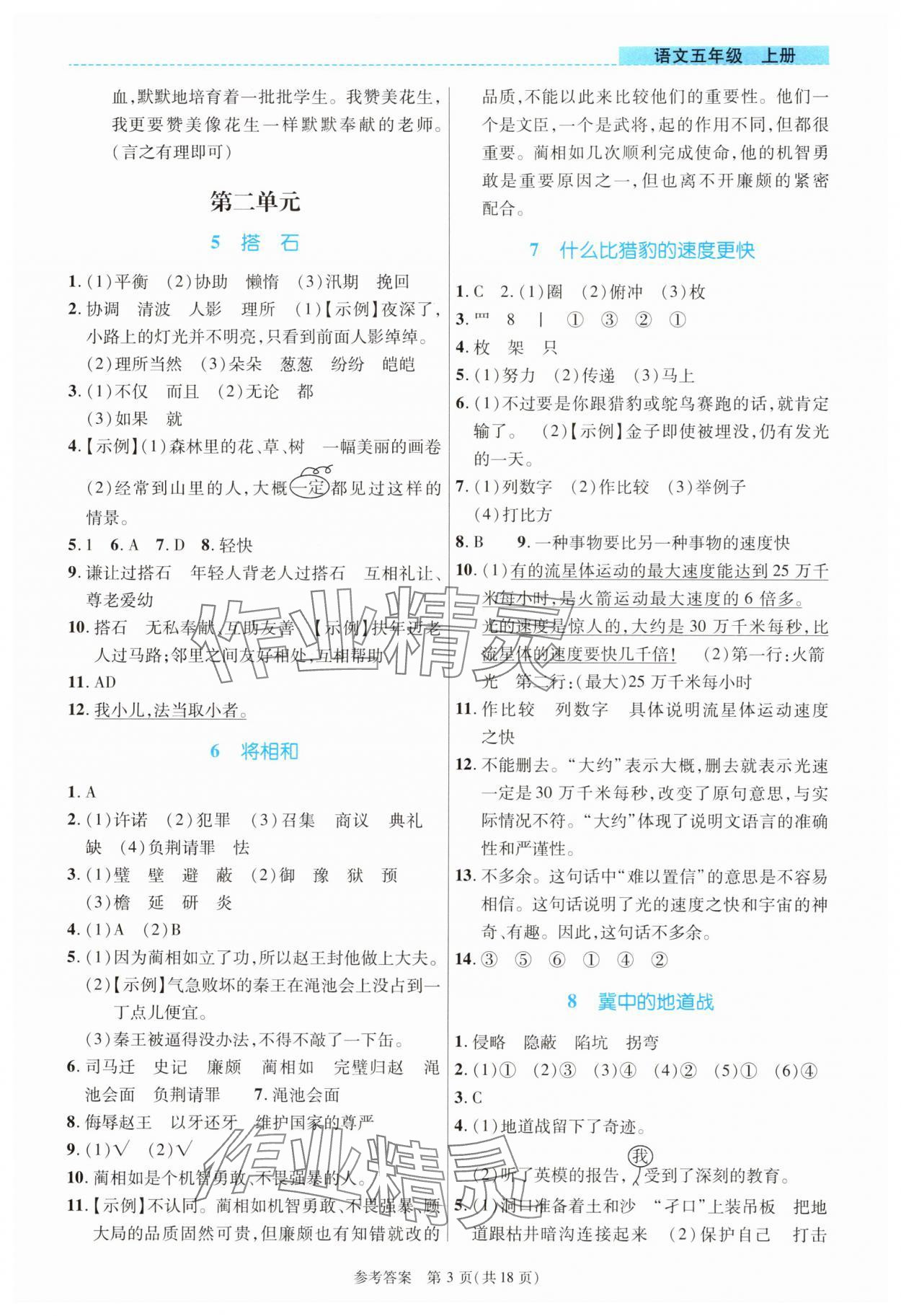 2025年课内课外直通车五年级语文上册人教版河南专版 参考答案第3页