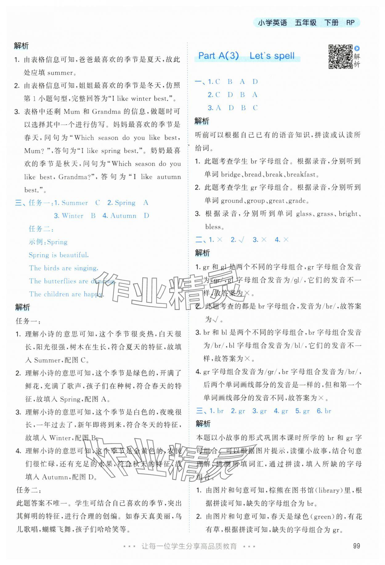 2024年53天天练五年级英语下册人教版 参考答案第15页