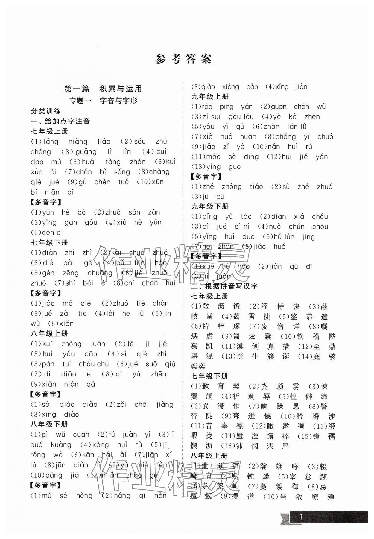 2024年中考提優計劃總復習語文 參考答案第1頁