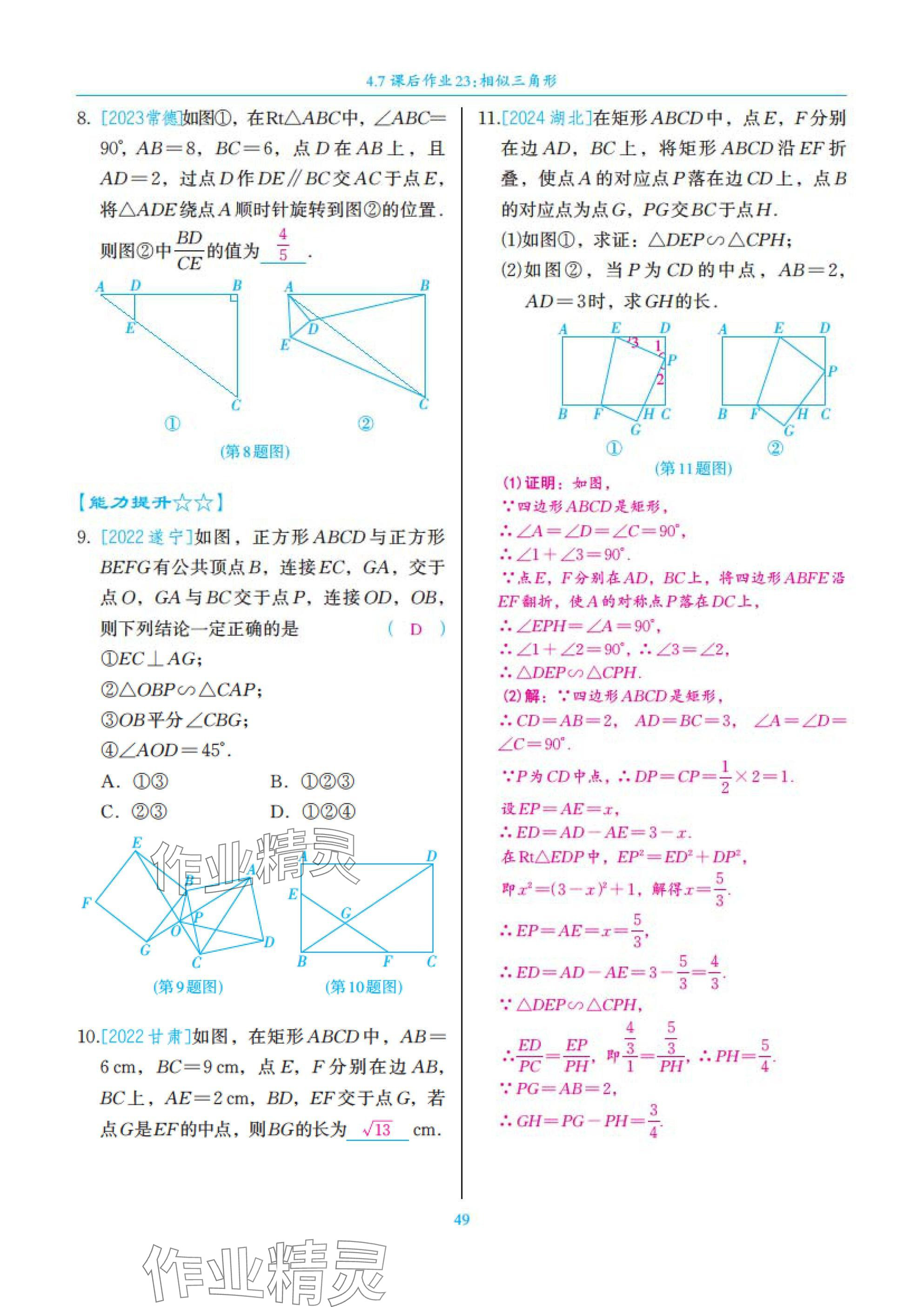 2025年中考复习一本全数学北师大版深圳专版&nbsp;参考答案第49页