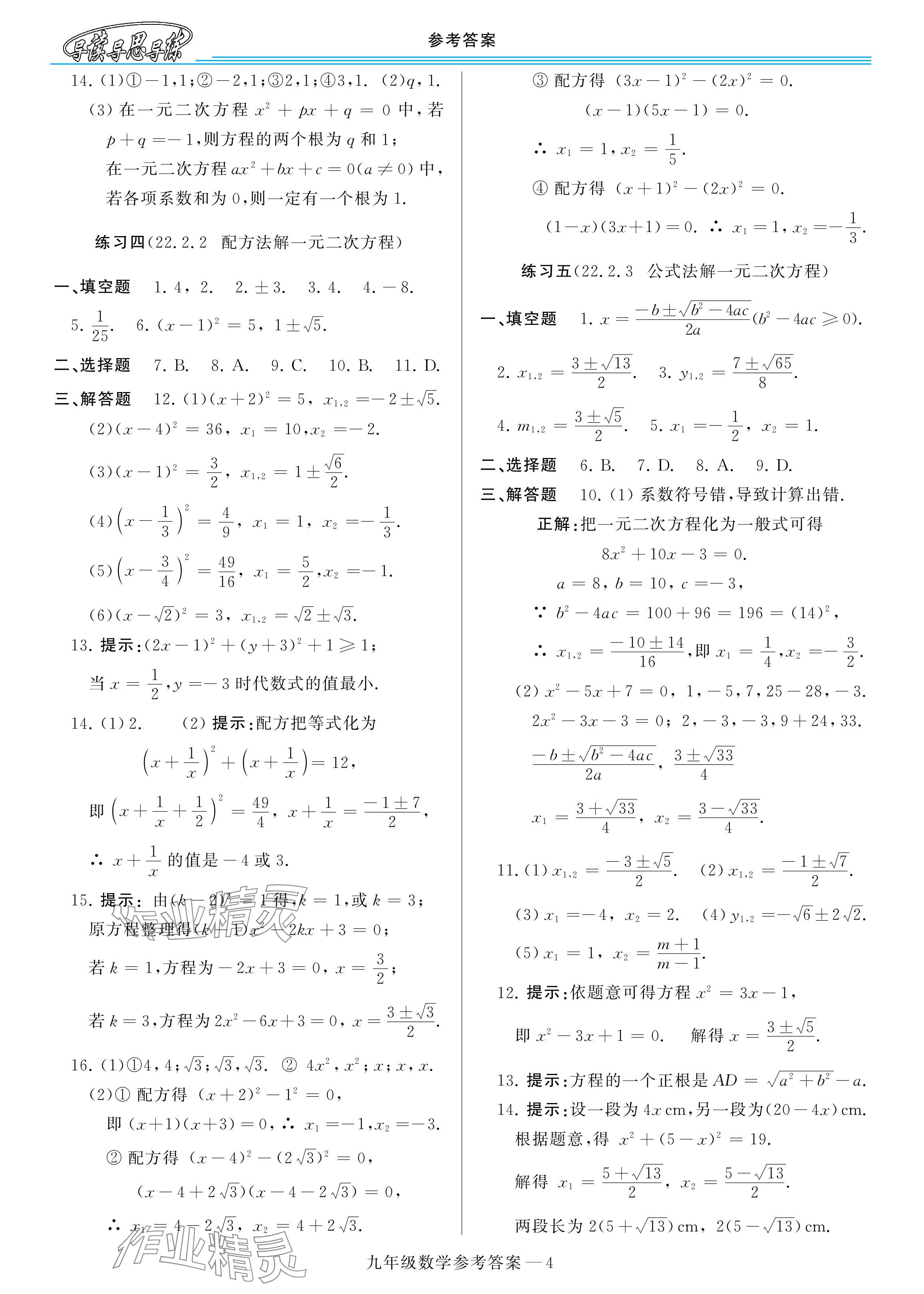 2024年新课程学习指导九年级数学全一册华师大版 参考答案第4页