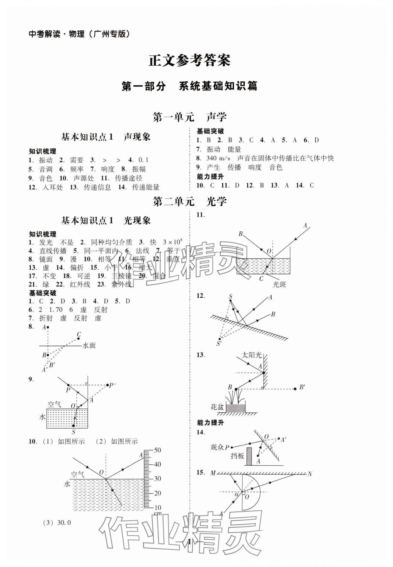 2025年易杰教育中考解讀物理廣州專版 參考答案第1頁