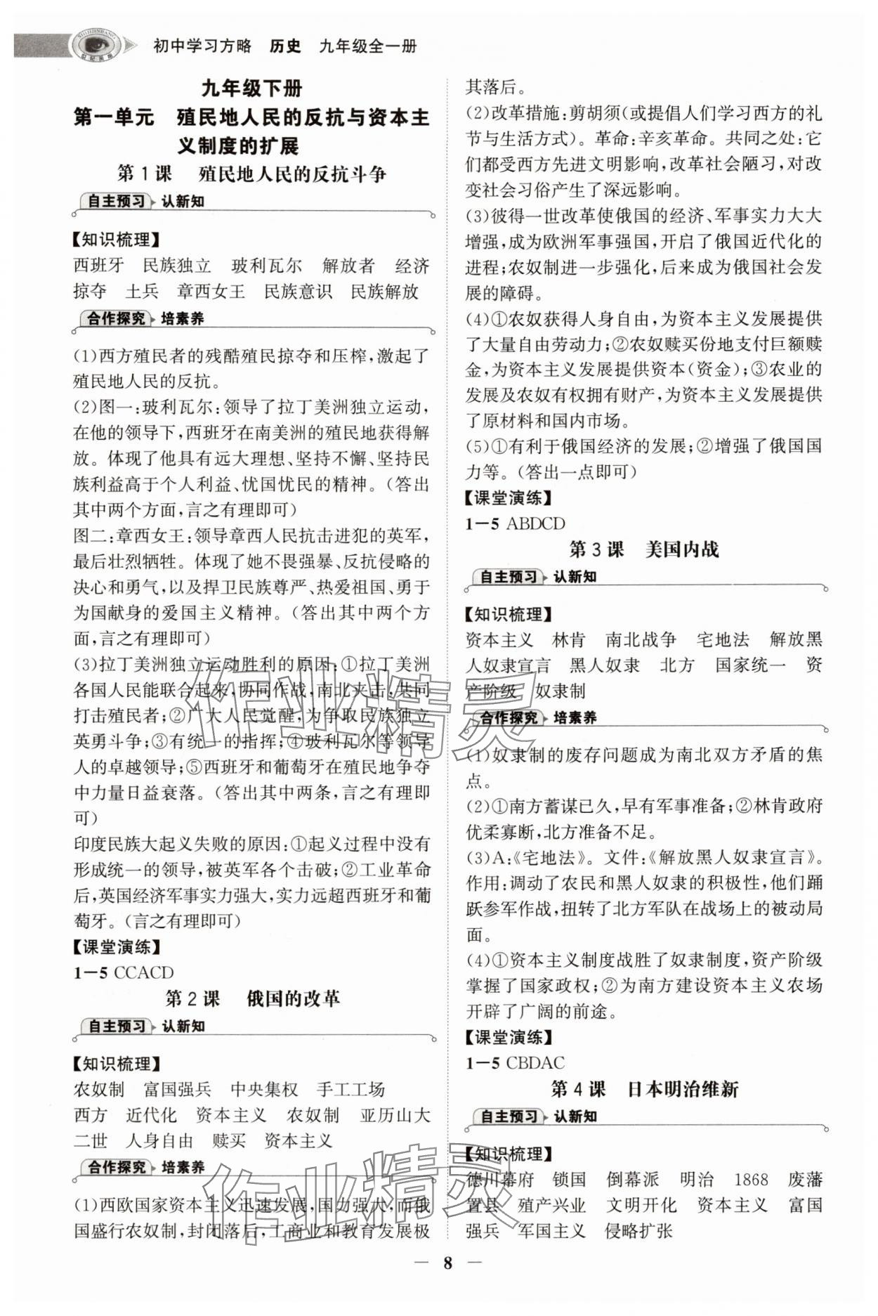 2025年世纪金榜初中学习方略九年级历史全一册人教版深圳专版&nbsp;第8页