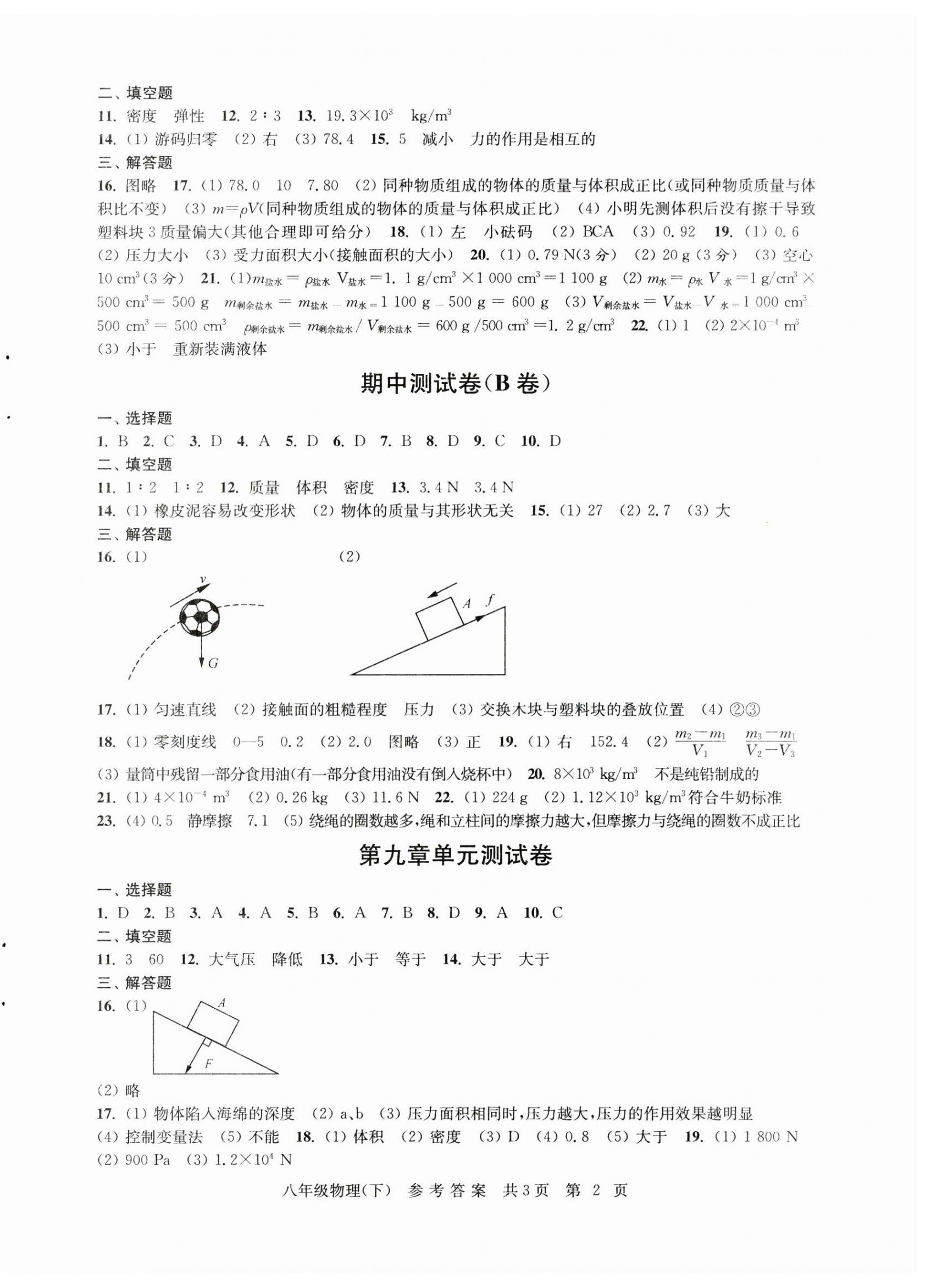 2025年伴你学单元达标测试卷八年级物理下册苏科版 参考答案第2页