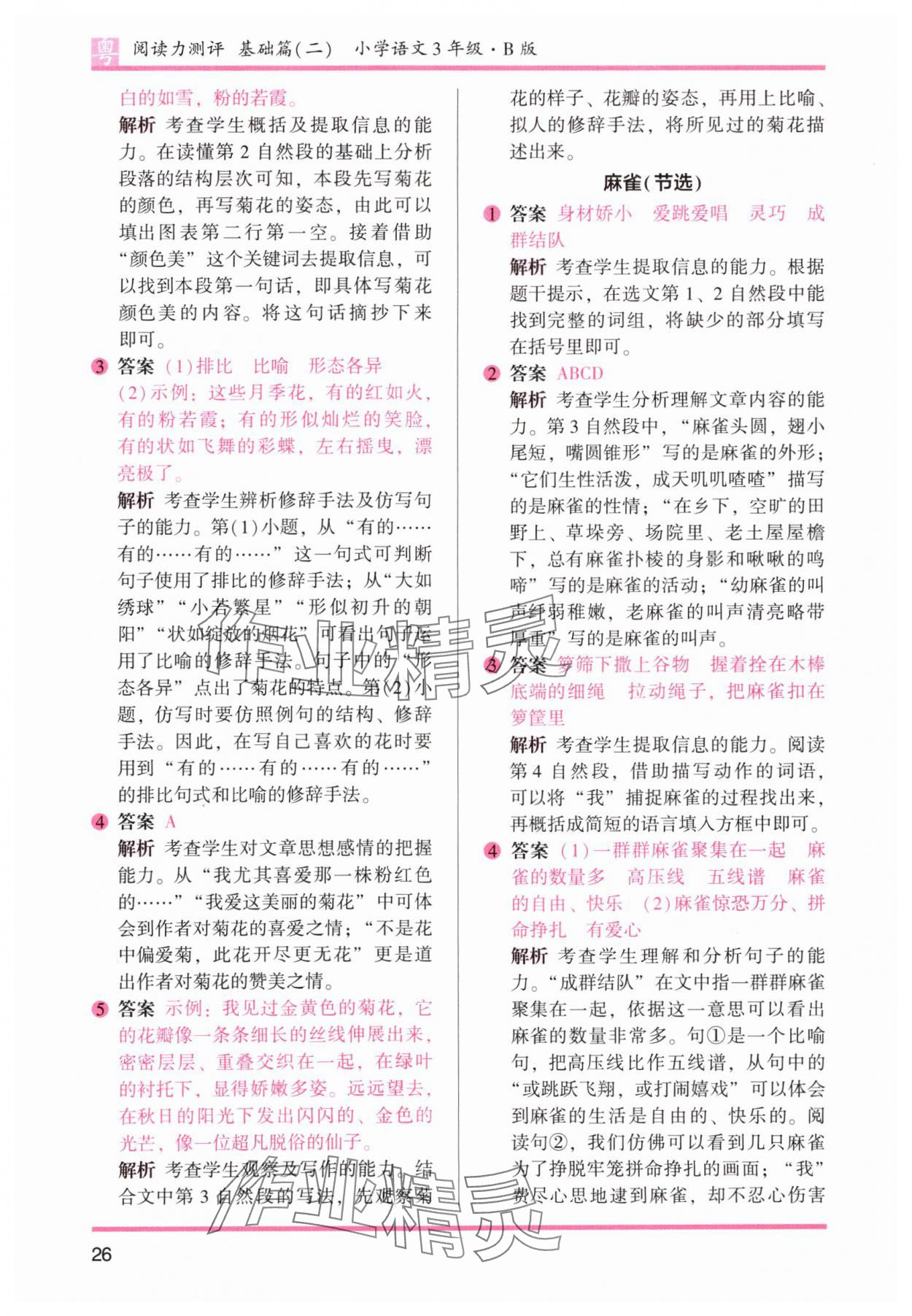 2024年木头马阅读力测评三年级语文下册人教版B版广东专版 参考答案第2页