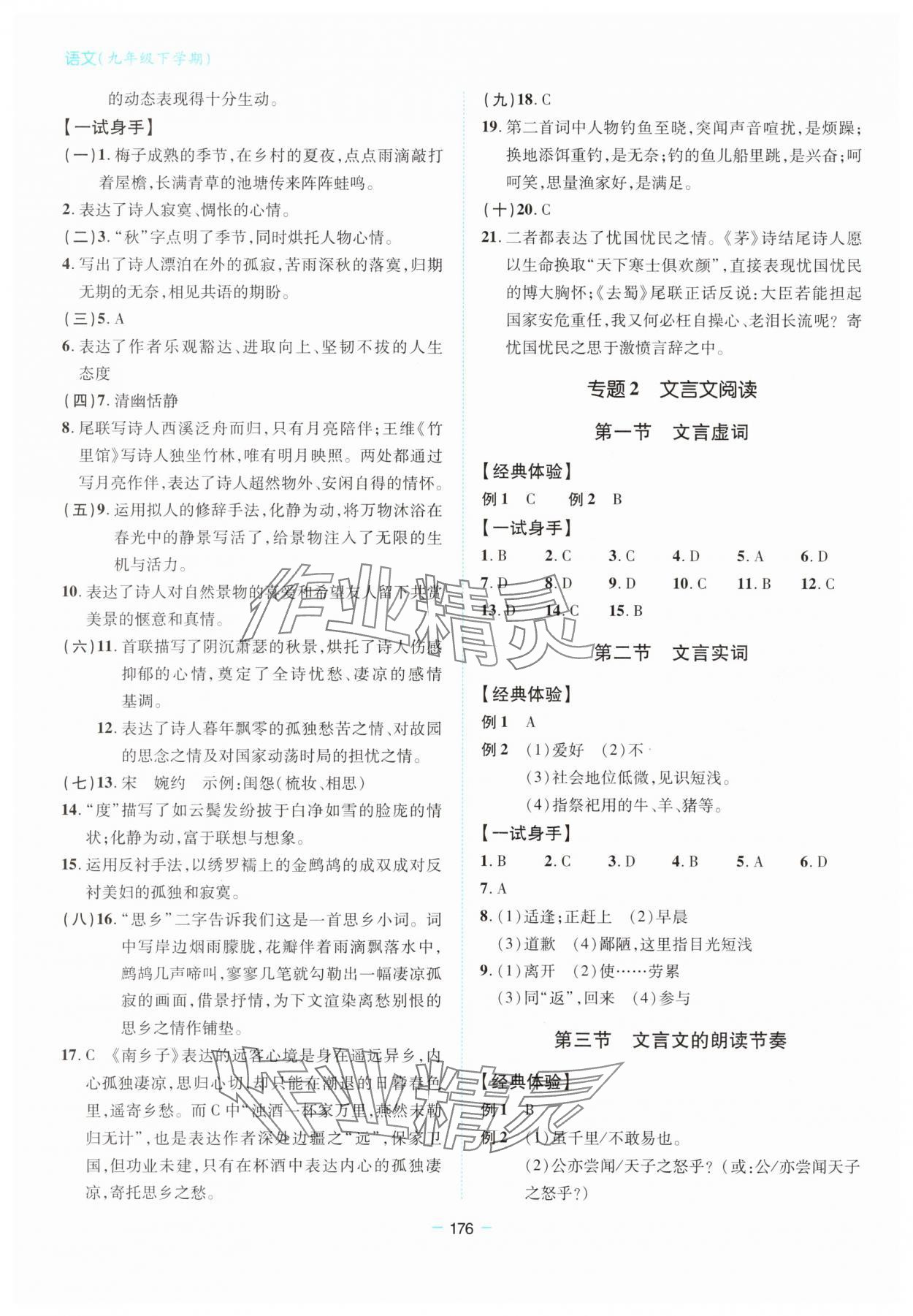 2025年新課堂同步學習與探究九年級語文下冊人教版金鄉專版 參考答案第5頁