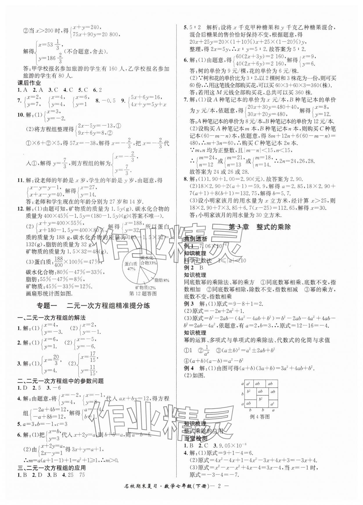 2025年名校期末复习宝典七年级数学下册浙教版 参考答案第2页
