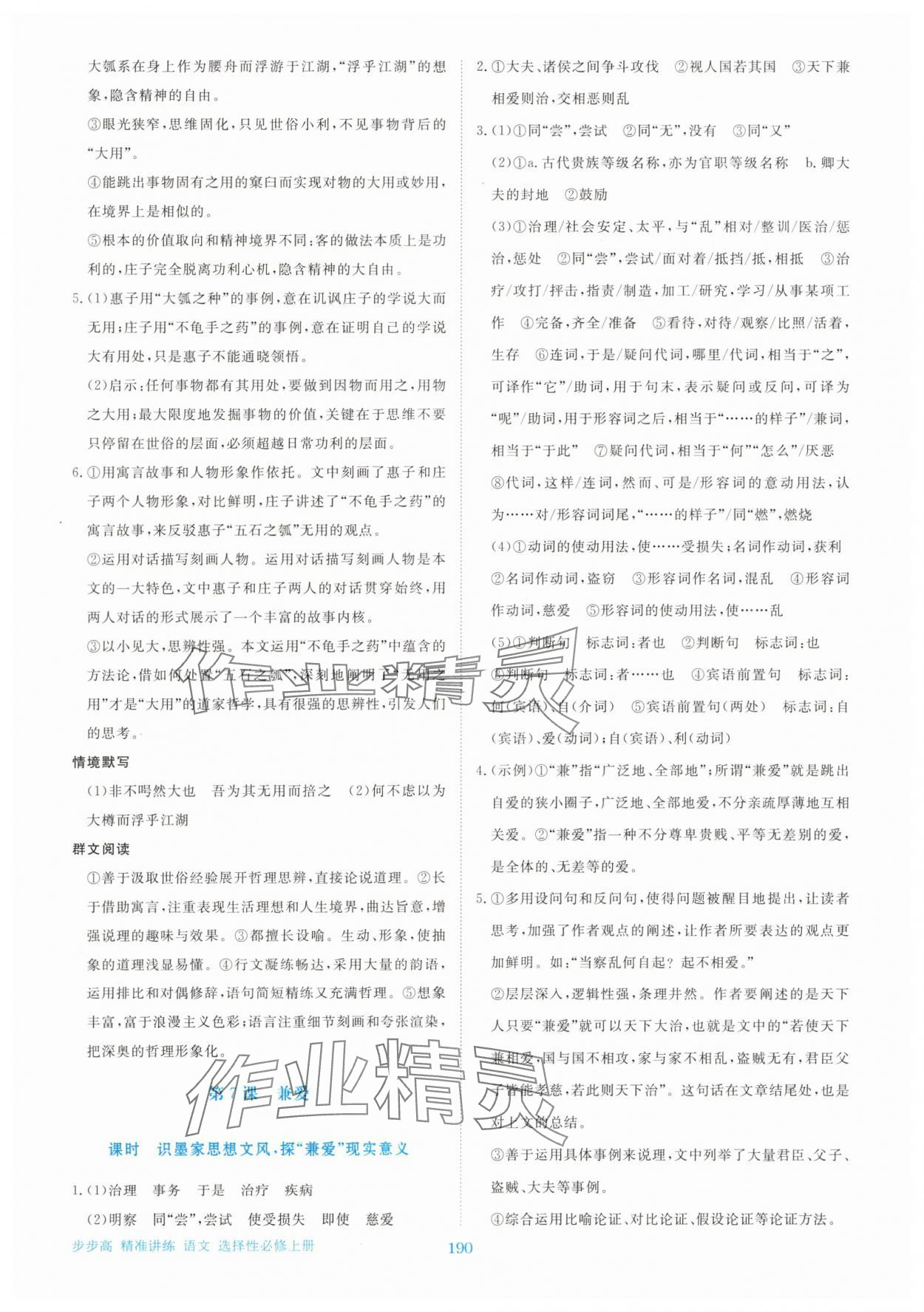 2025年步步高精准讲练高中语文选择性必修上册人教版&nbsp;参考答案第9页