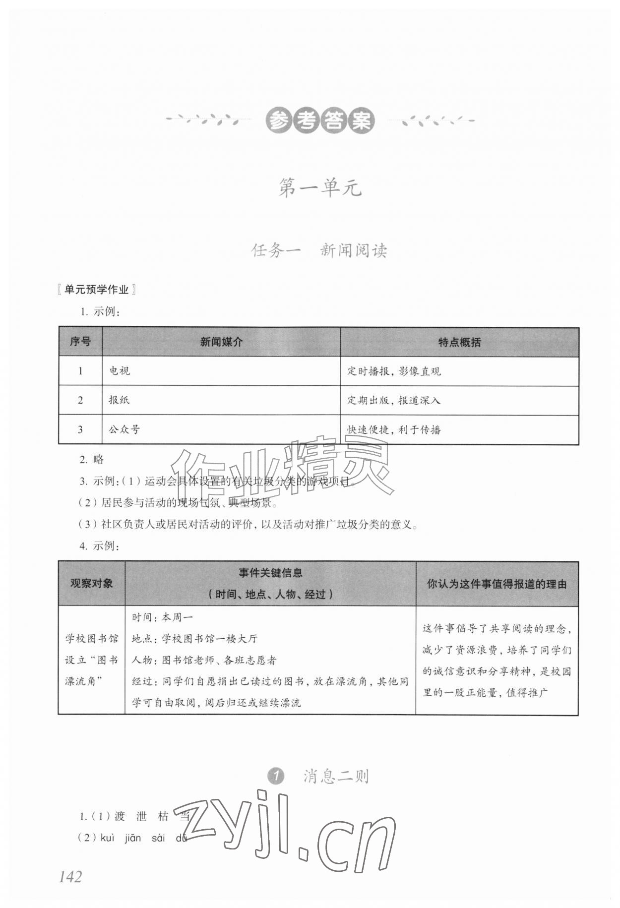 2026年语文作业上海教育出版社八年级上册人教版内蒙古专版&nbsp;参考答案第1页