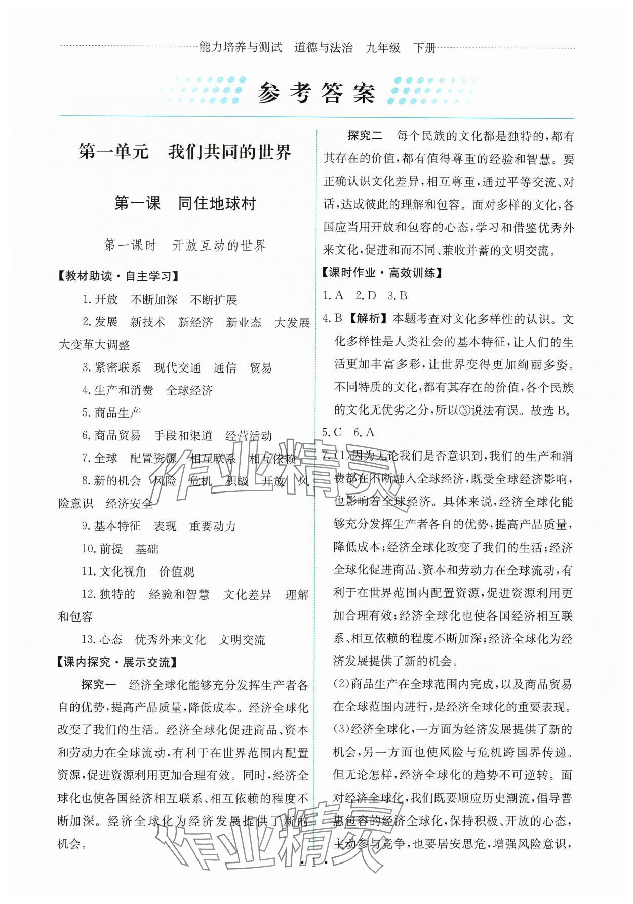 2025年能力培養(yǎng)與測(cè)試九年級(jí)道德與法治下冊(cè)人教版 第1頁(yè)