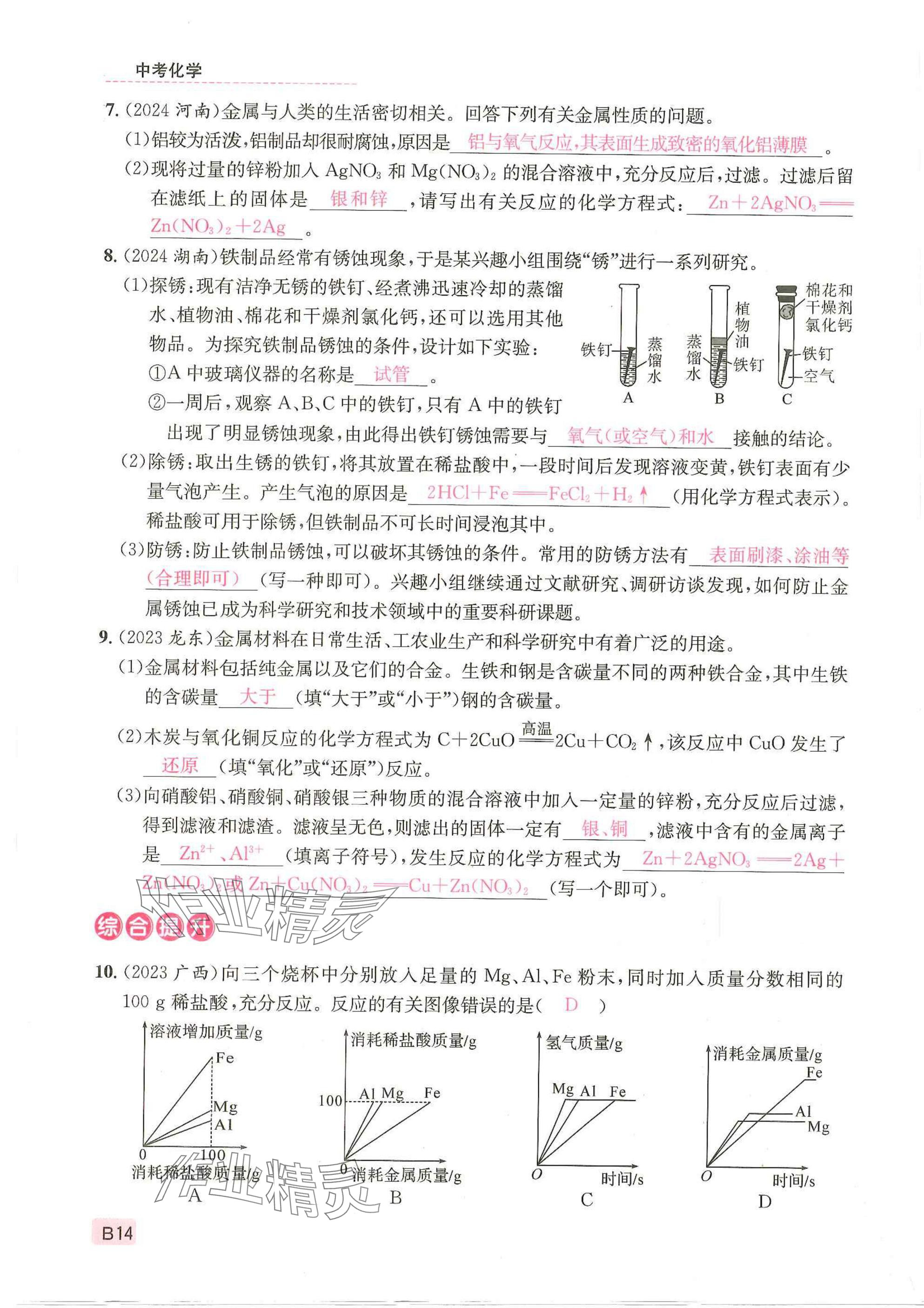 2025年一品中考化學武漢專版 參考答案第14頁