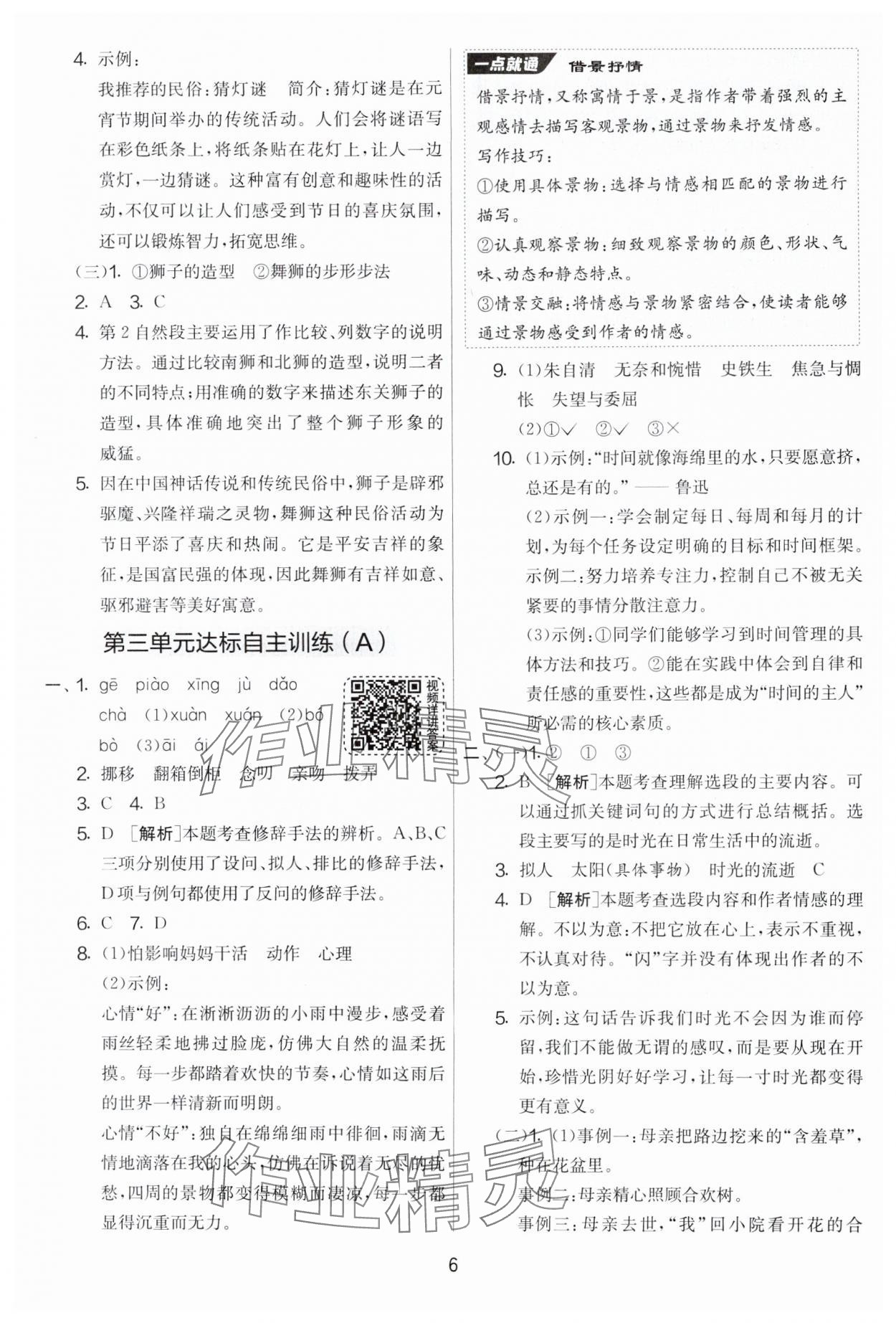 2025年實驗班提優(yōu)大考卷六年級語文下冊人教版 參考答案第6頁