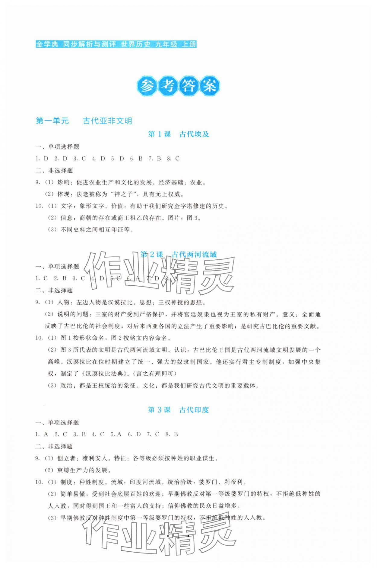 2025年金学典同步解析与测评贵州人民出版社九年级历史上册人教版 第1页