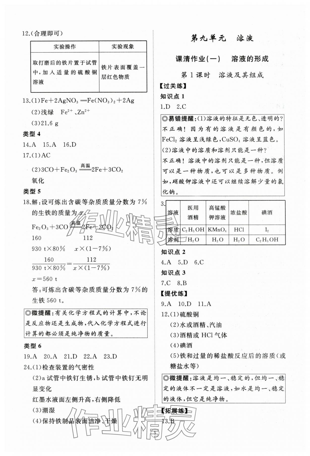 2024年同步练习册智慧作业九年级化学下册人教版 第5页