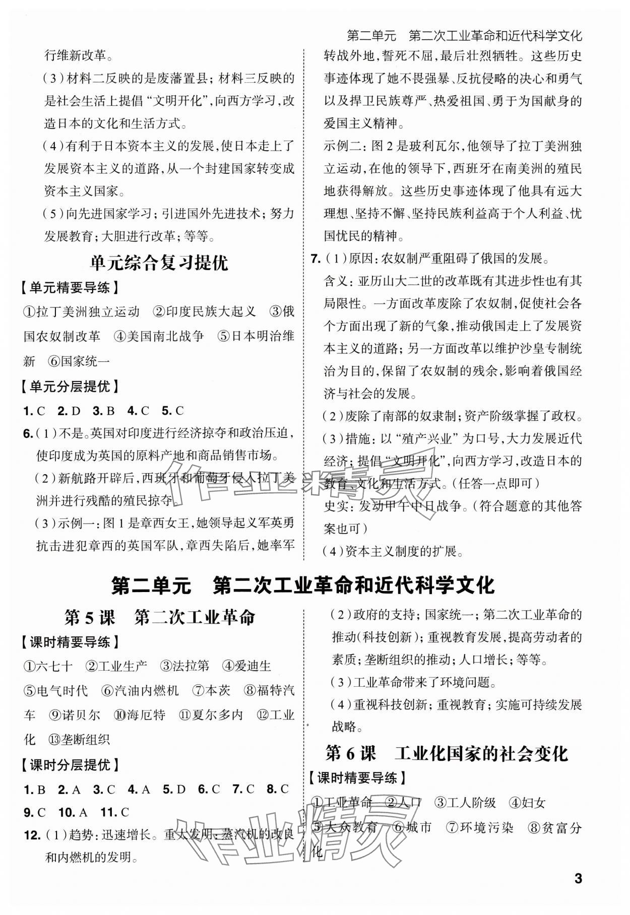 2025年考出好成績九年級歷史下冊人教版山東專版 參考答案第2頁