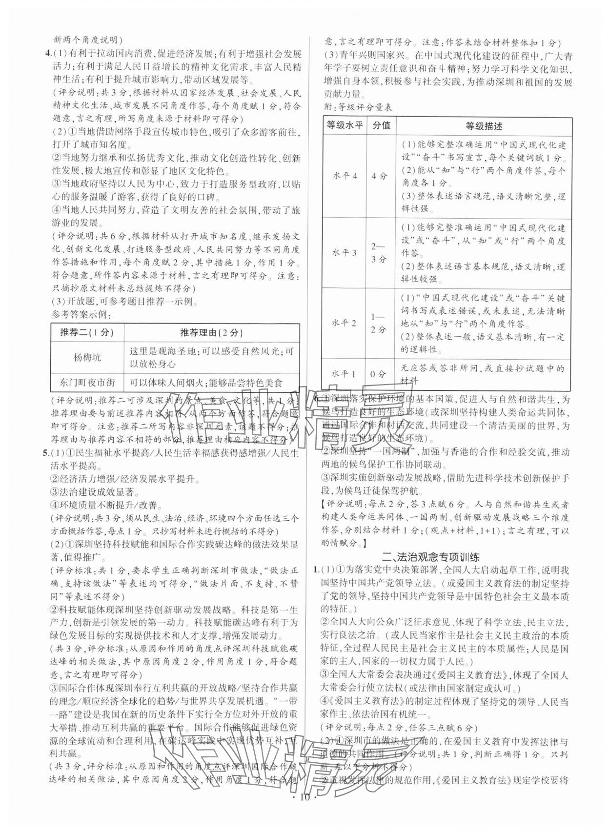 2024年考點(diǎn)跟蹤同步訓(xùn)練九年級道德與法治全一冊人教版 參考答案第10頁