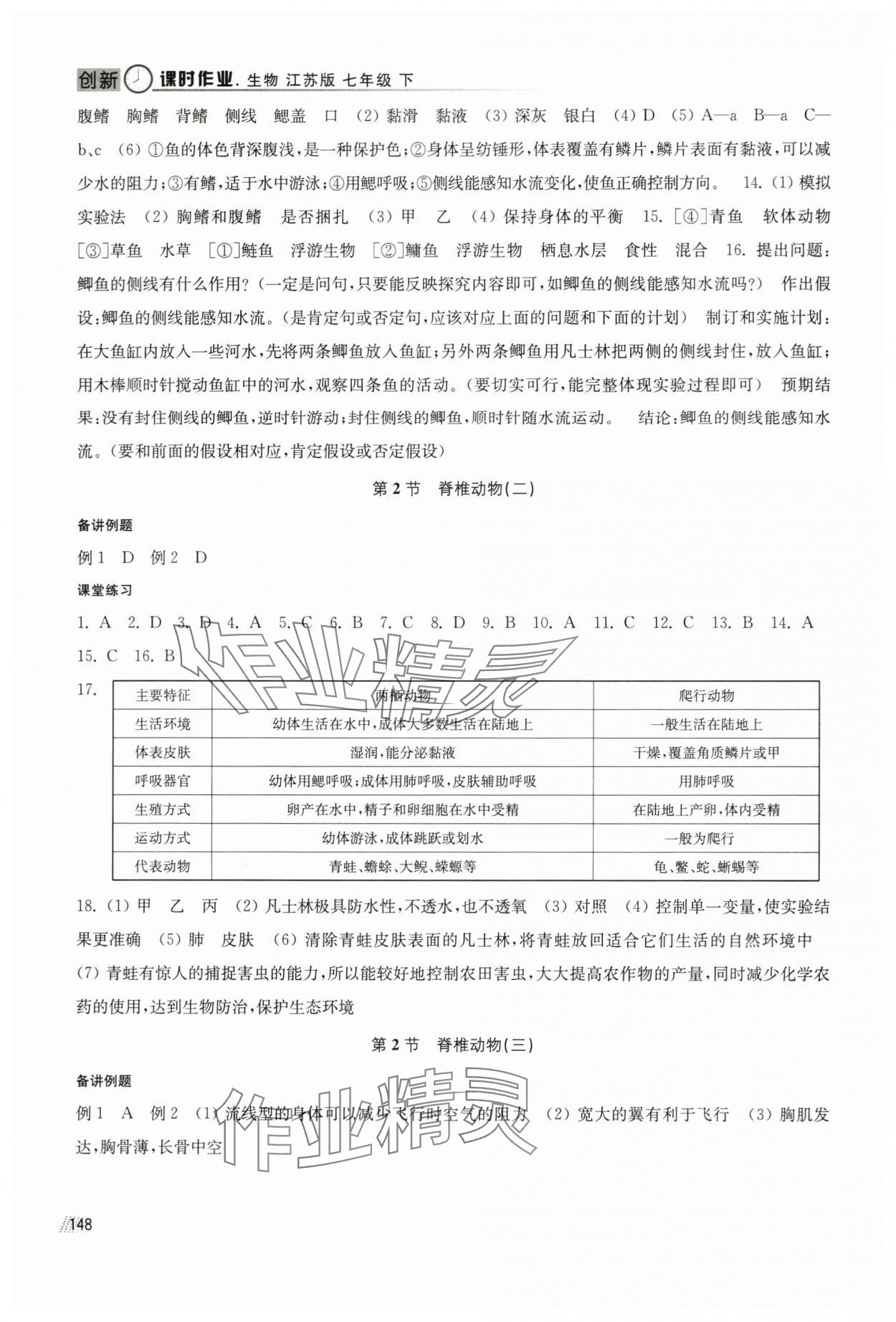 2025年創新課時作業七年級生物下冊蘇科版 參考答案第3頁