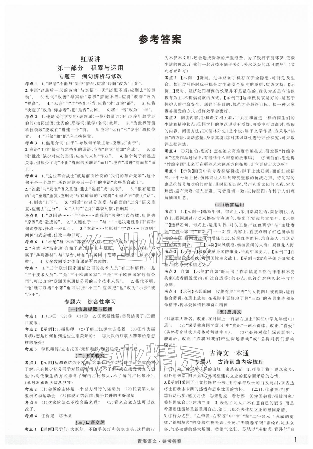 2026年火线100天语文青海专版&nbsp;第1页