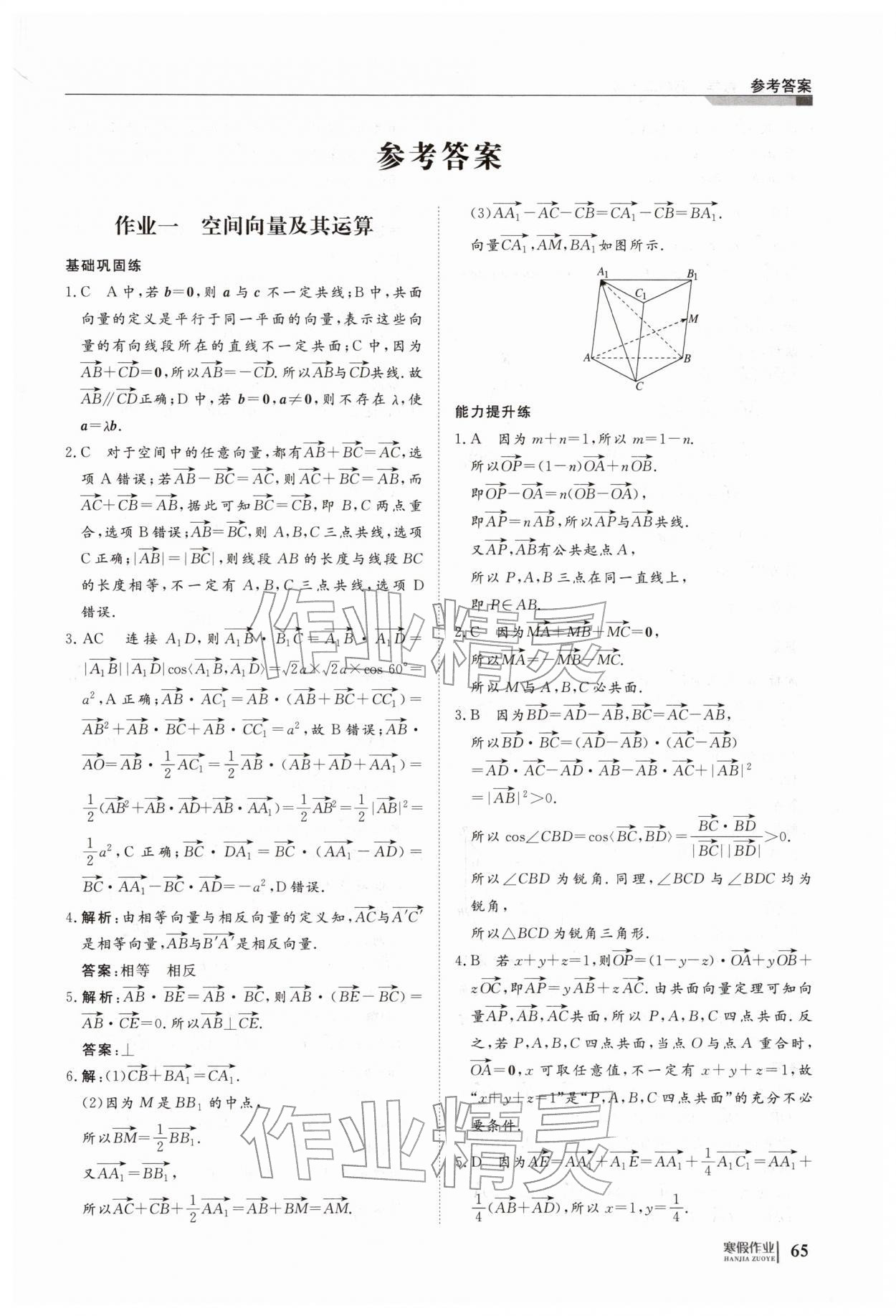 2026年寒假作业明天出版社高二数学&nbsp;第1页