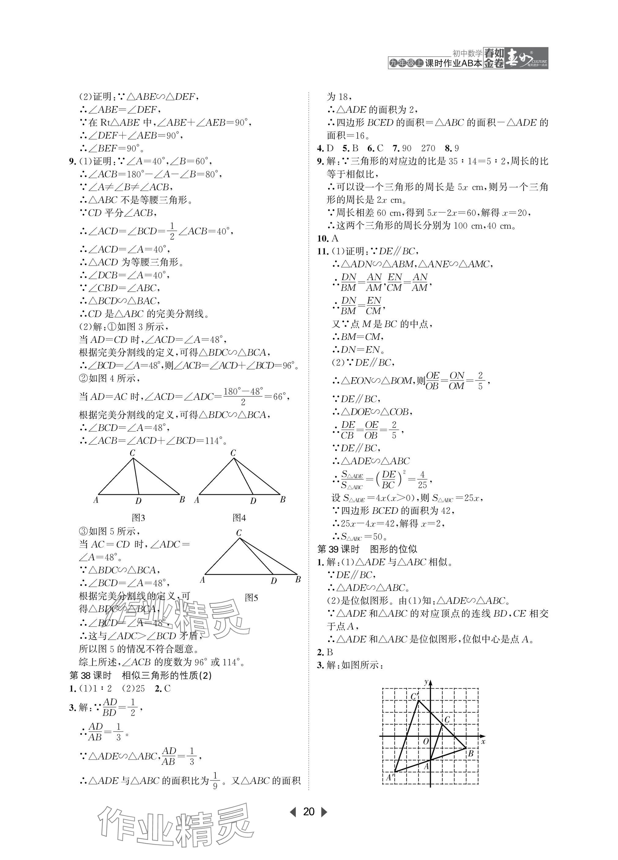 2025年春如金卷課時(shí)作業(yè)AB本九年級(jí)數(shù)學(xué)上冊(cè)北師大版 參考答案第20頁(yè)