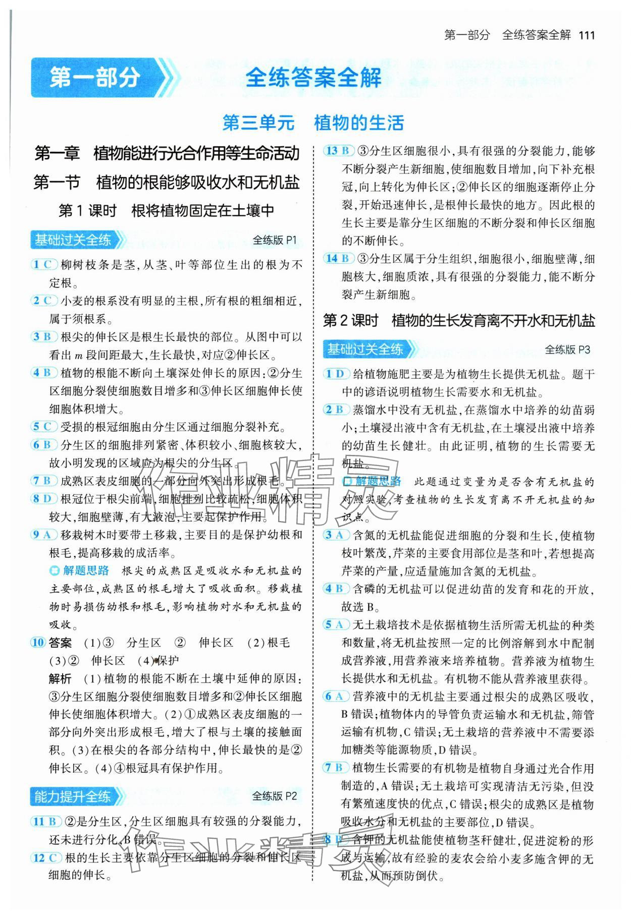 2025年5年中考3年模擬七年級生物下冊濟南版 第1頁