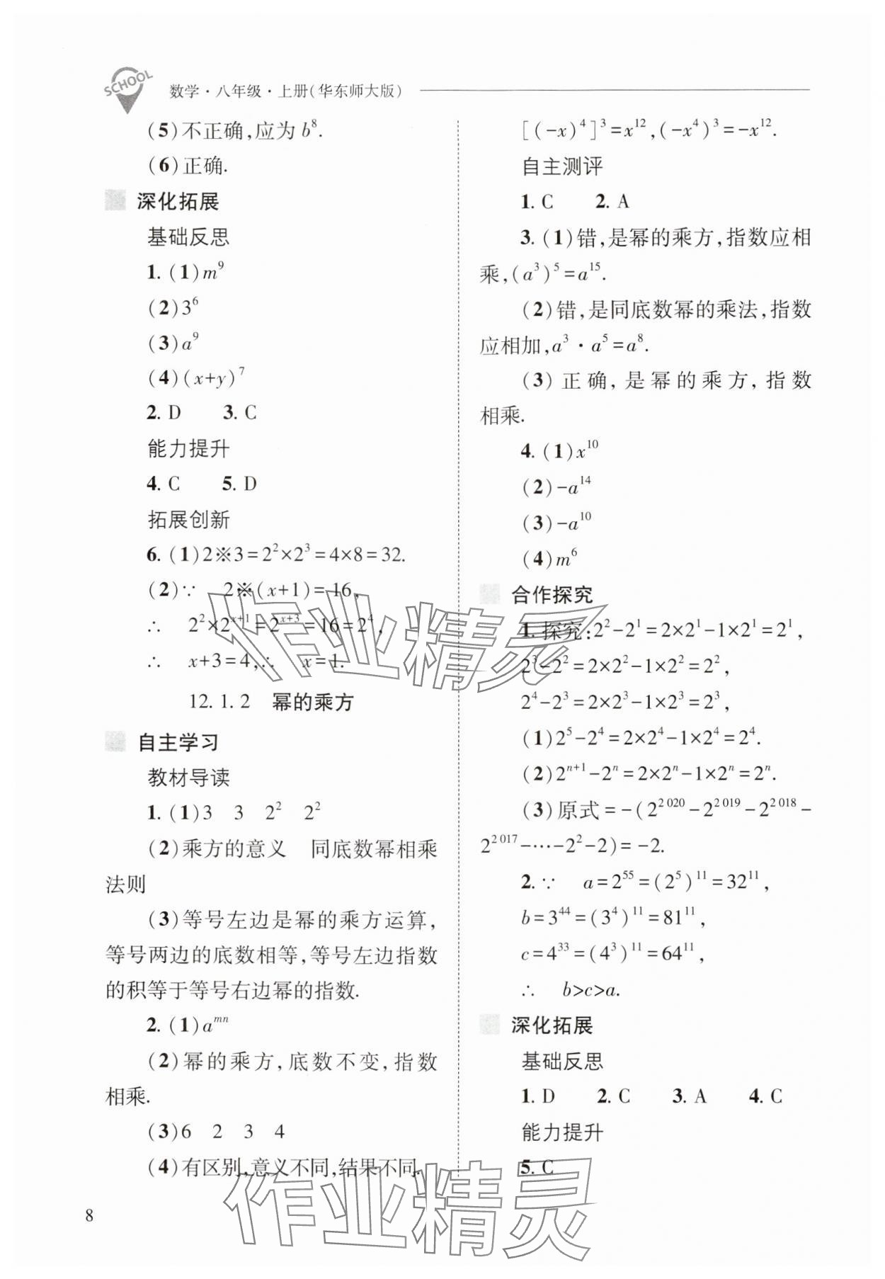 2024年新课程问题解决导学方案八年级数学上册华师大版 参考答案第8页