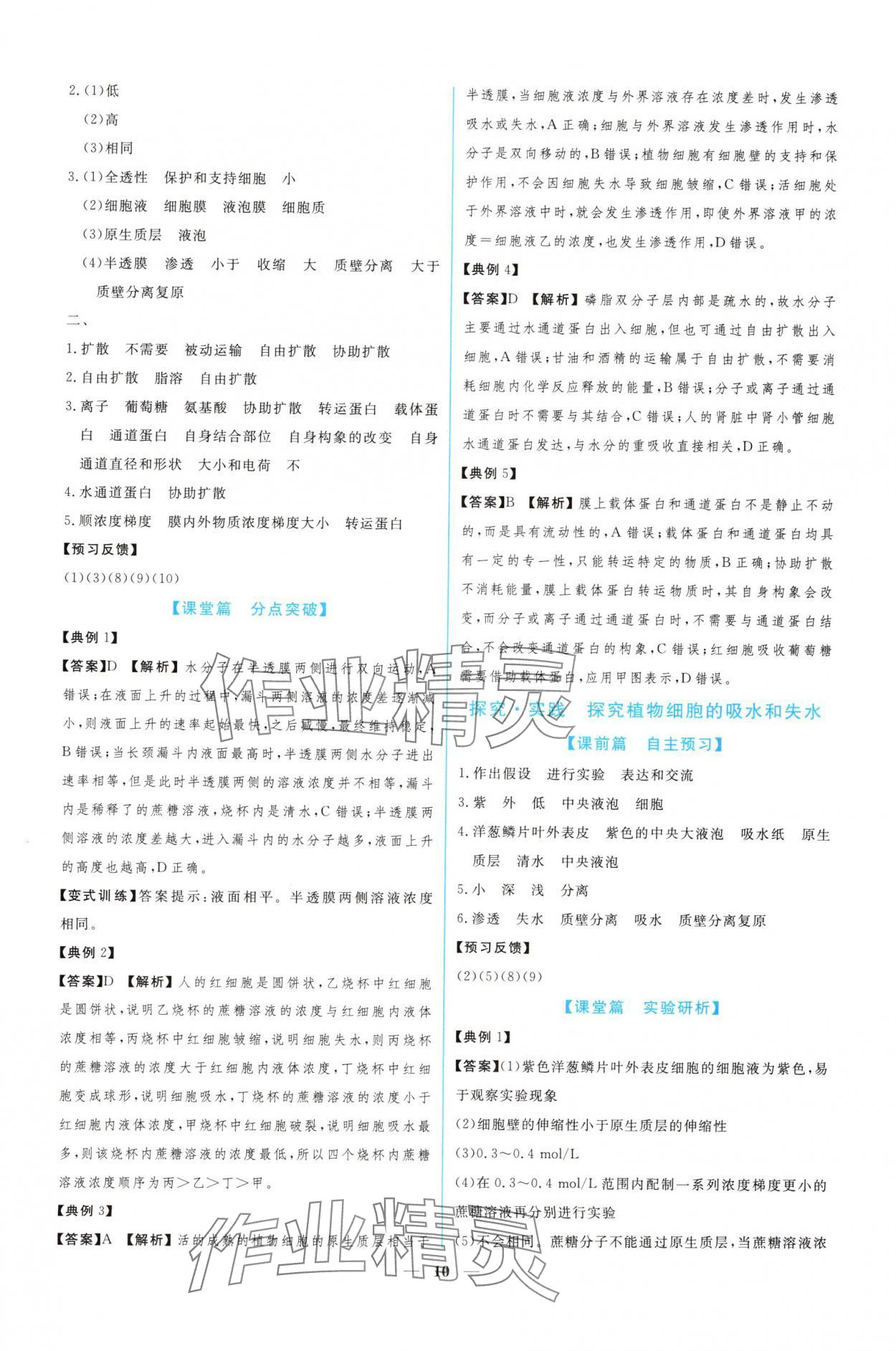 2024年新課程同步練習(xí)冊生物必修1人教版 參考答案第10頁