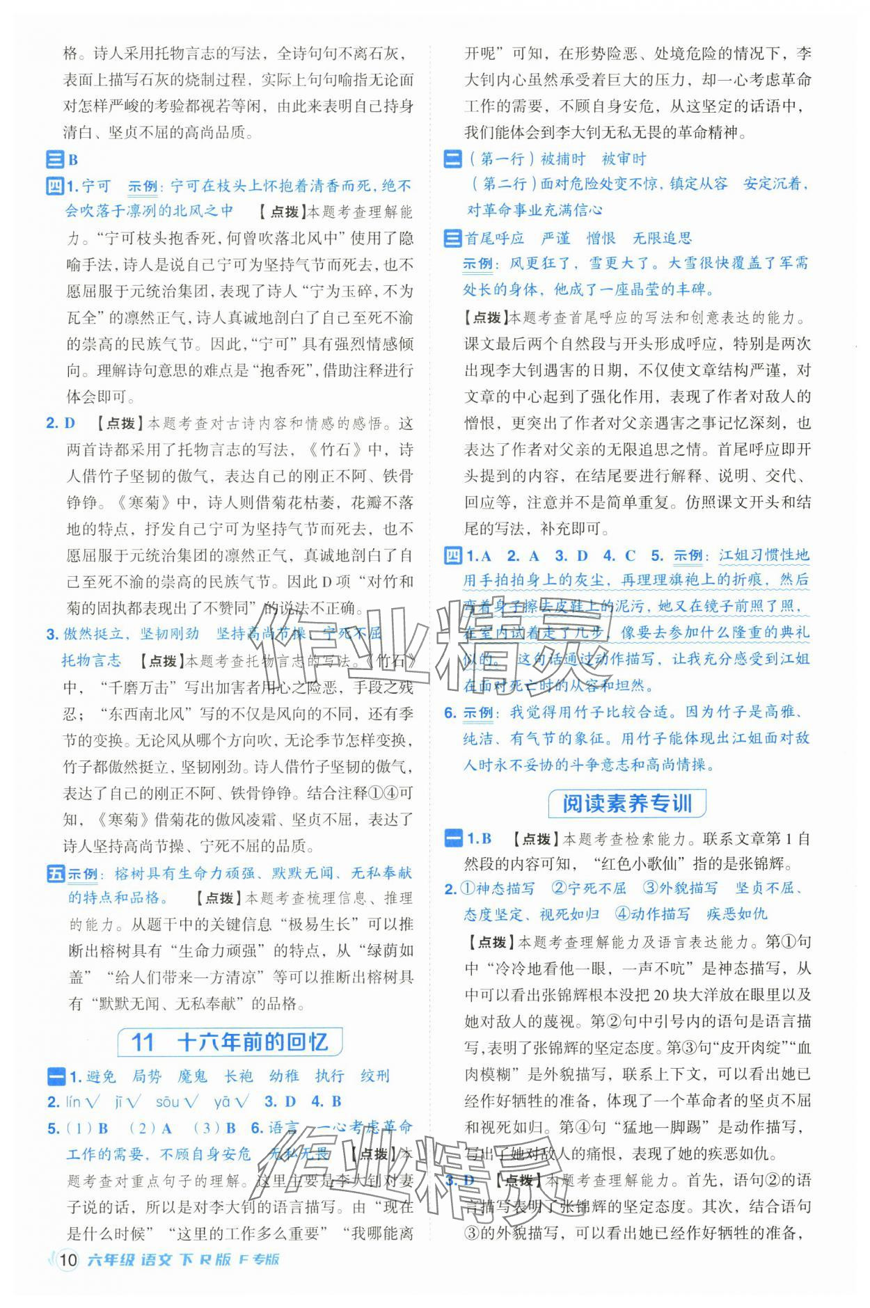 2025年综合应用创新题典中点六年级语文下册人教版福建专版 参考答案第10页