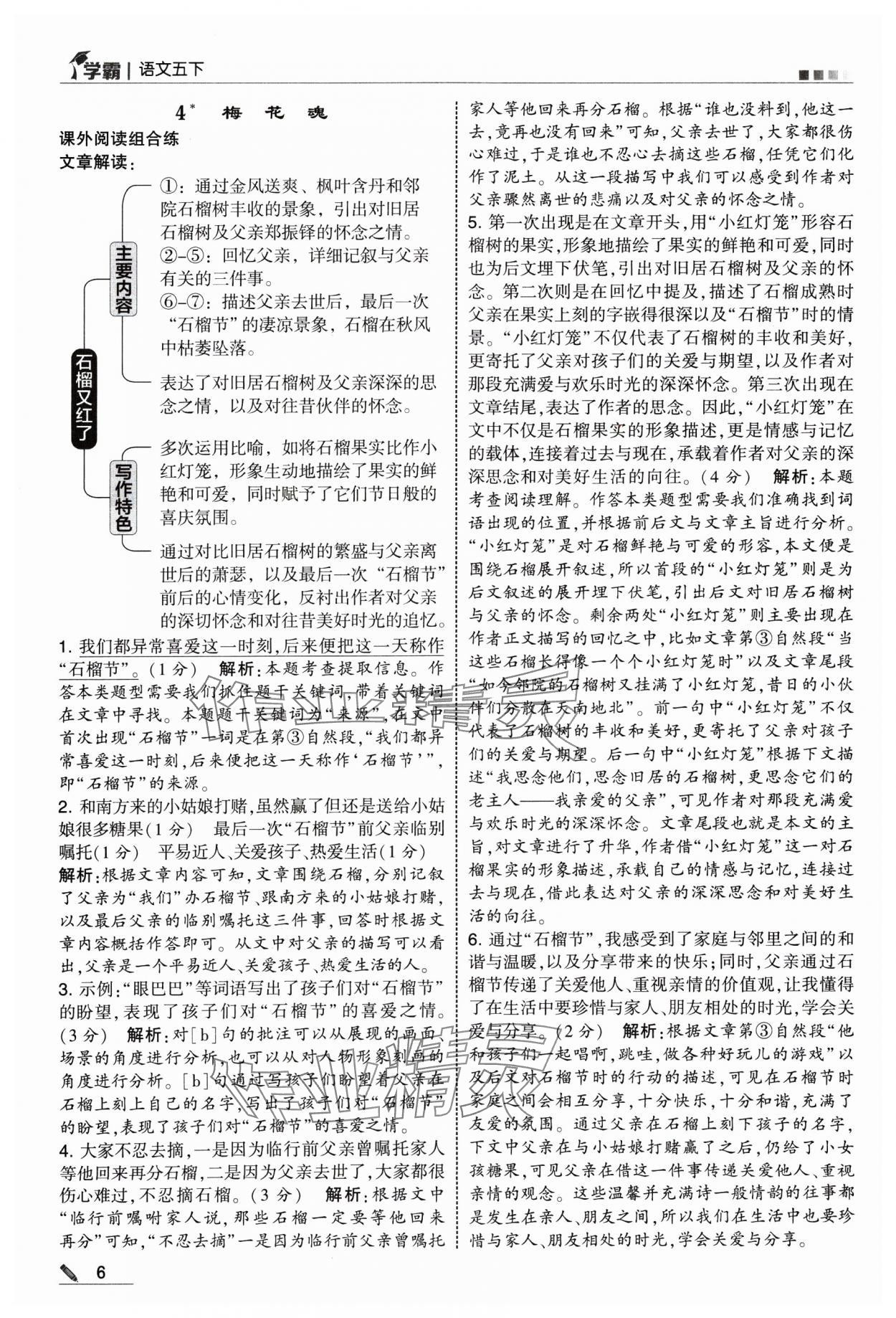 2025年學(xué)霸五年級(jí)語(yǔ)文下冊(cè)人教版 參考答案第6頁(yè)