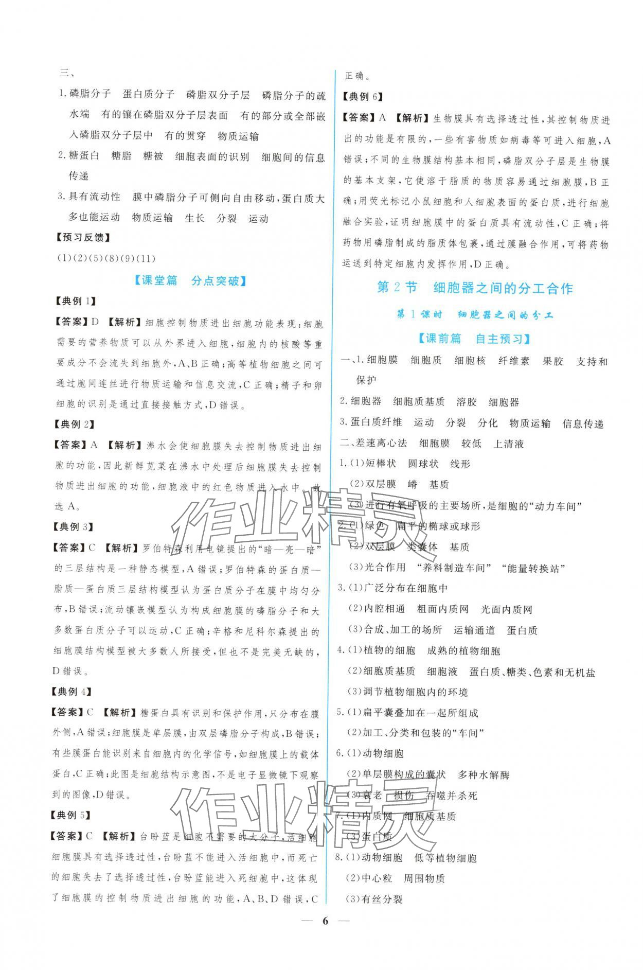 2024年新課程同步練習(xí)冊(cè)生物必修1人教版 參考答案第6頁(yè)