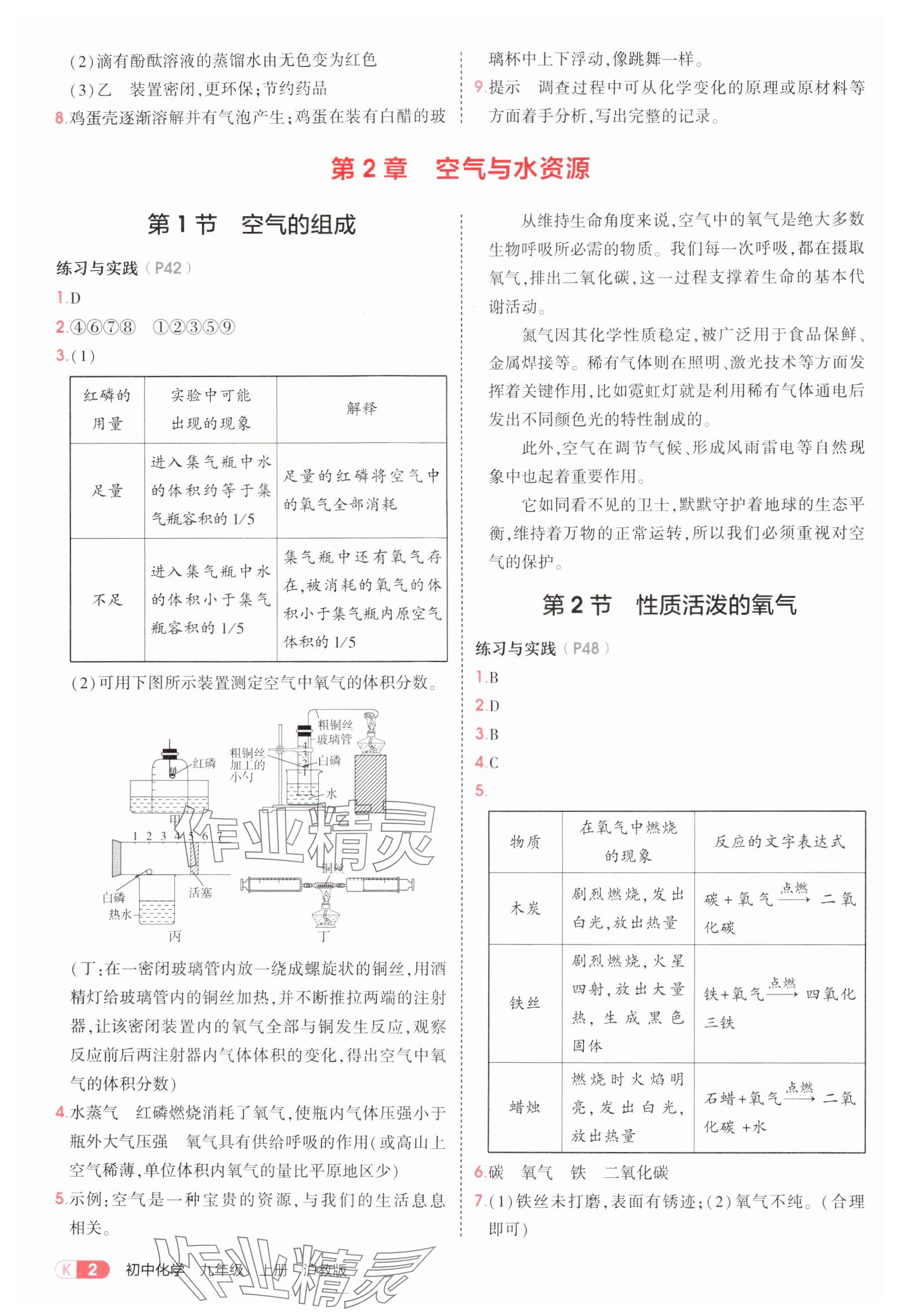 2025年教材課本九年級化學上冊滬教版 參考答案第2頁