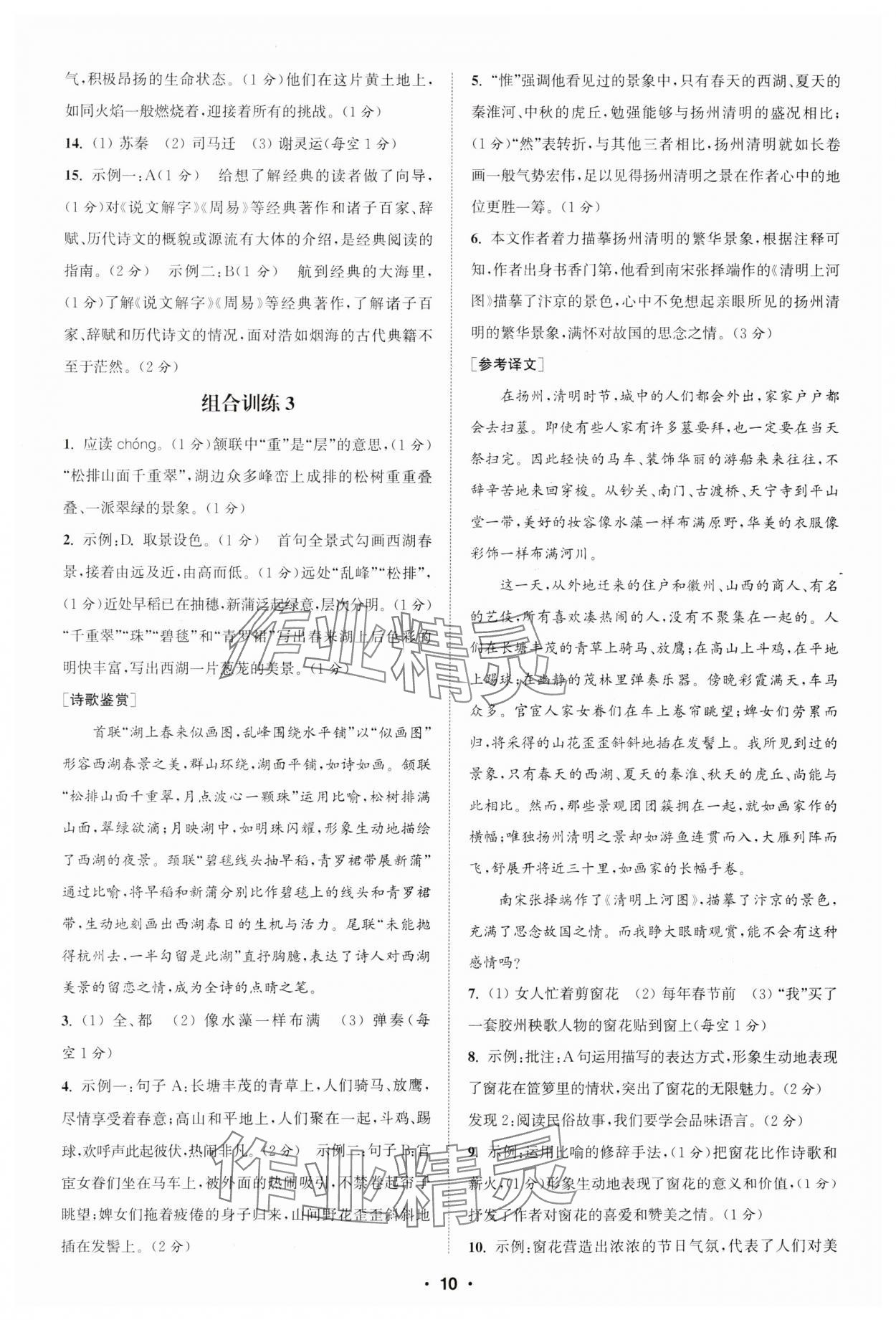 2025年通城學(xué)典初中語文閱讀組合訓(xùn)練八年級下冊江蘇專版 參考答案第10頁