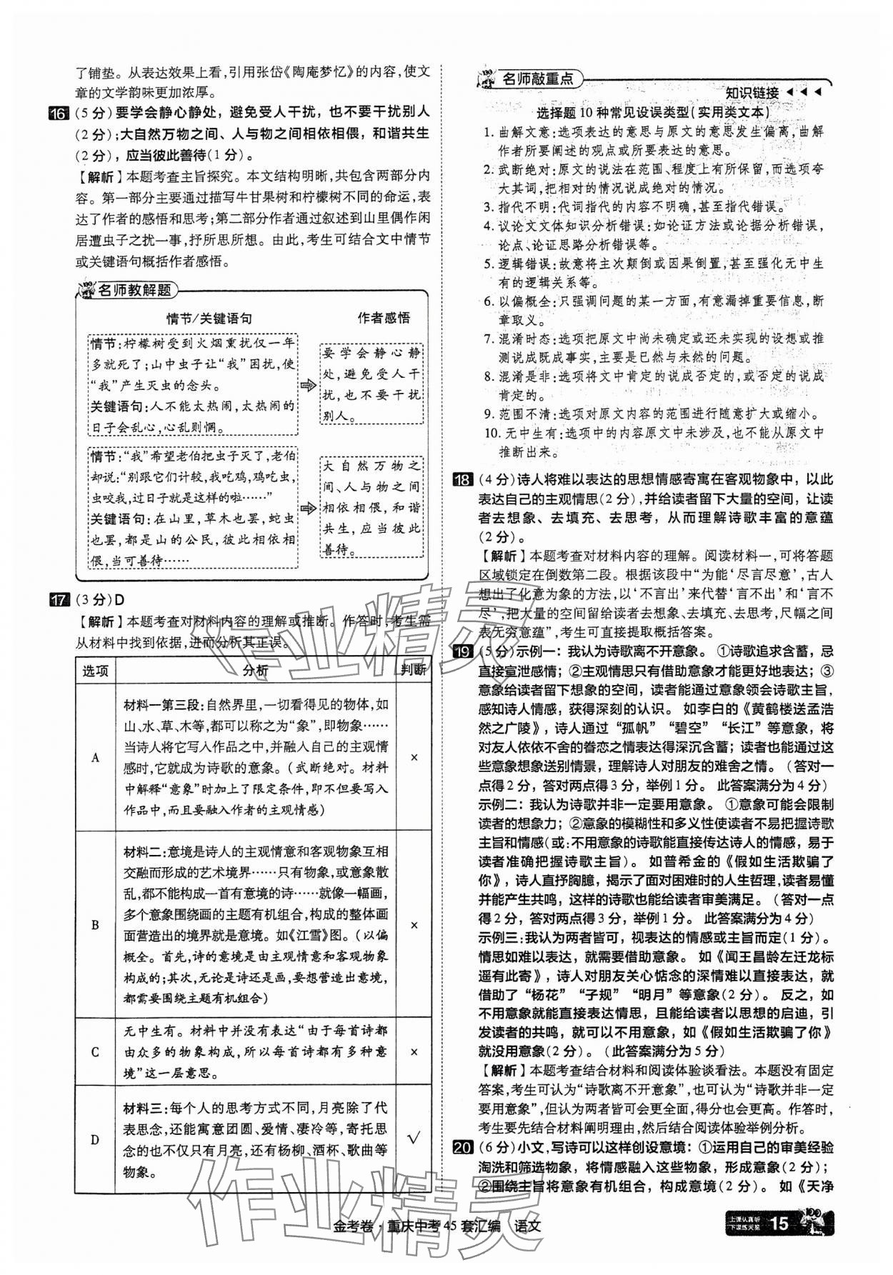 2025年金考卷中考45套匯編語文重慶專版 參考答案第15頁