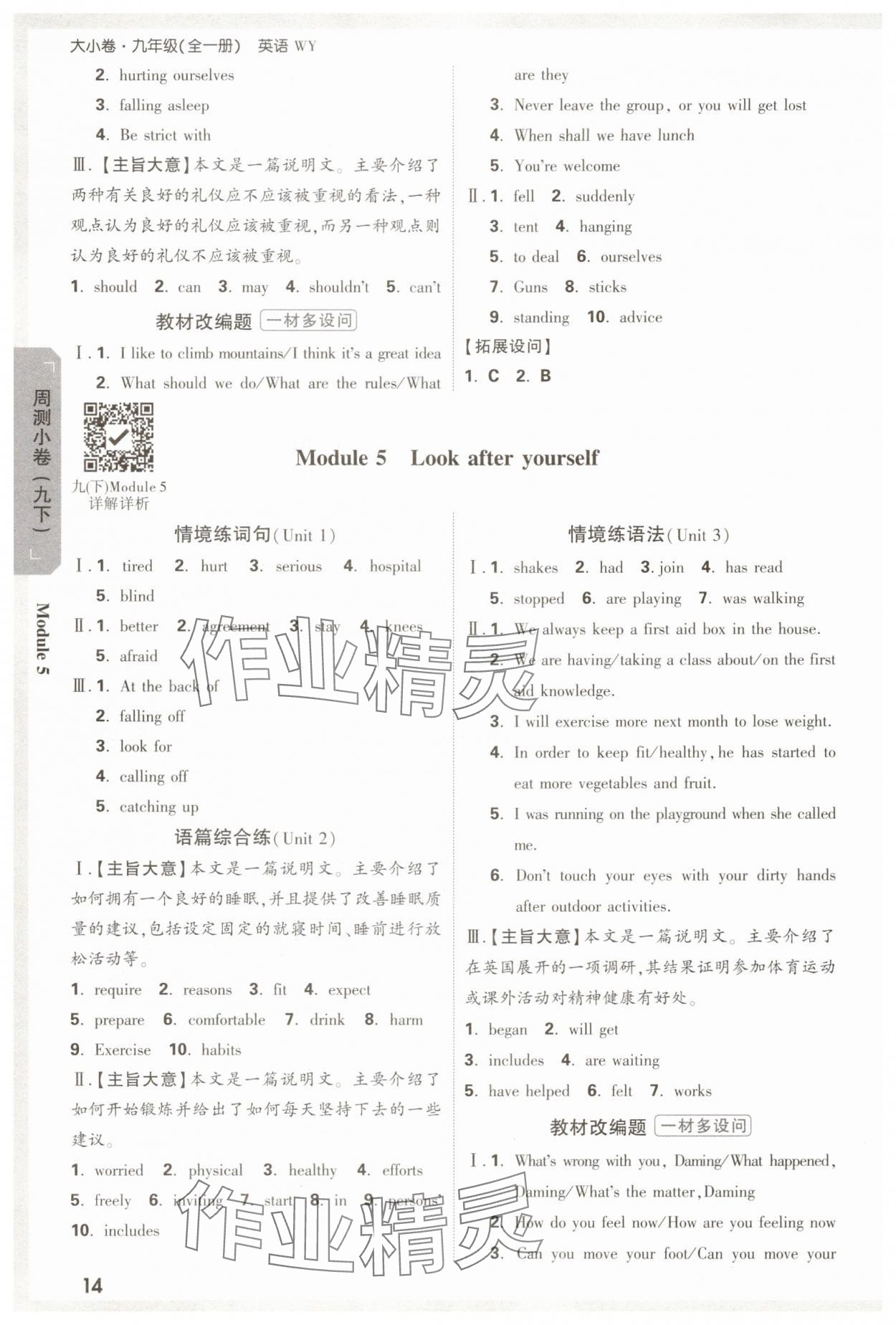 2025年萬唯中考大小卷九年級英語全一冊外研版 參考答案第14頁