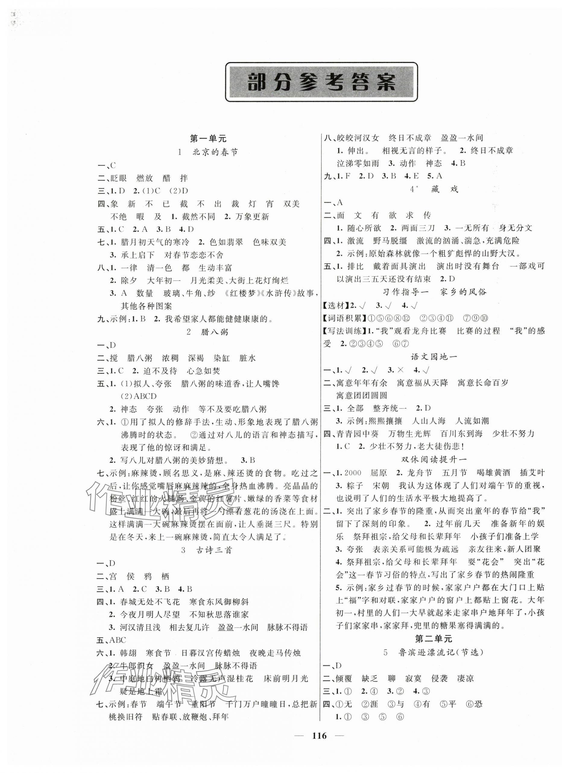 2025年聰明芽導(dǎo)練考六年級語文下冊人教版 參考答案第1頁