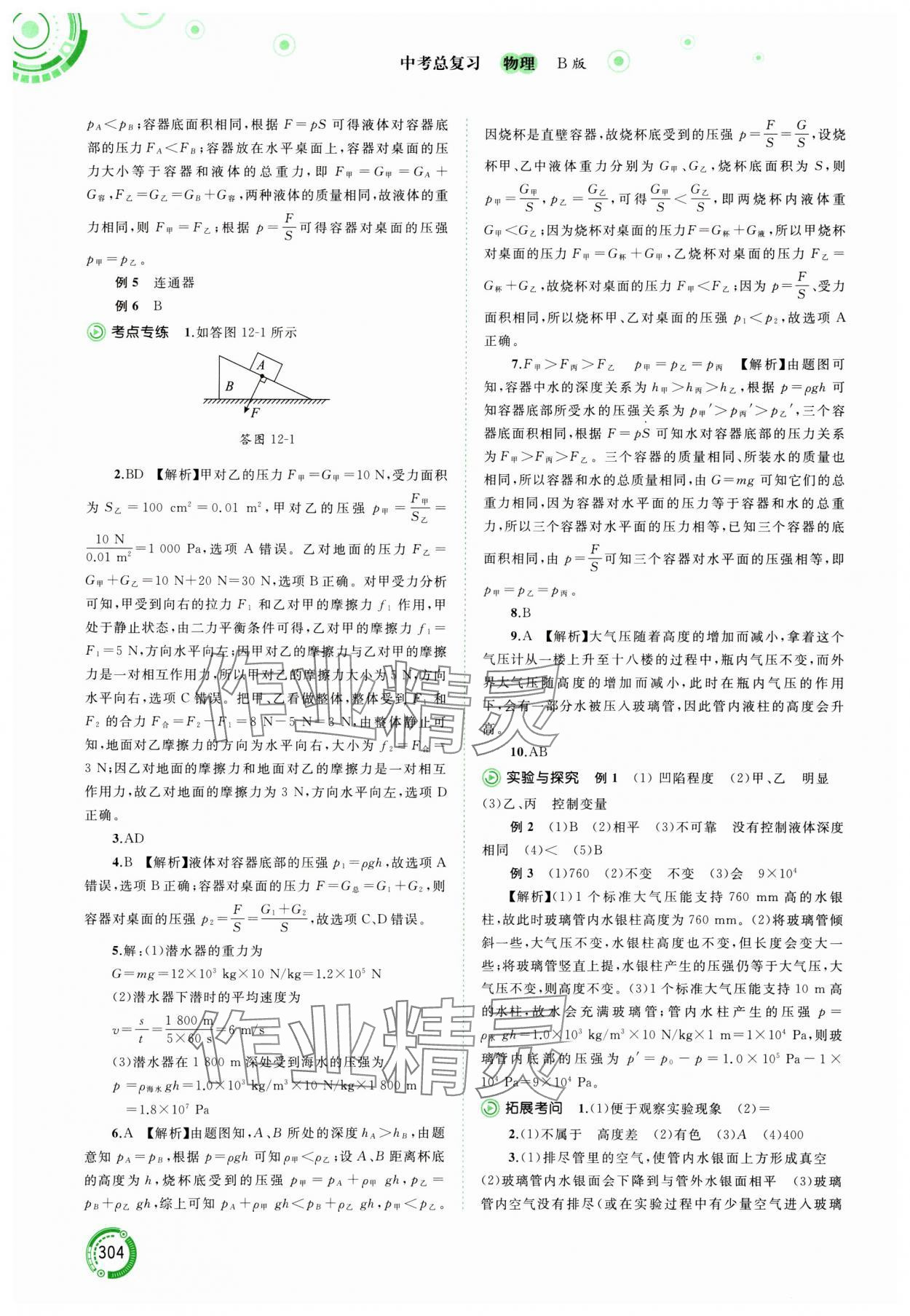 2024年中考先鋒中考總復習物理中考滬粵版 參考答案第8頁