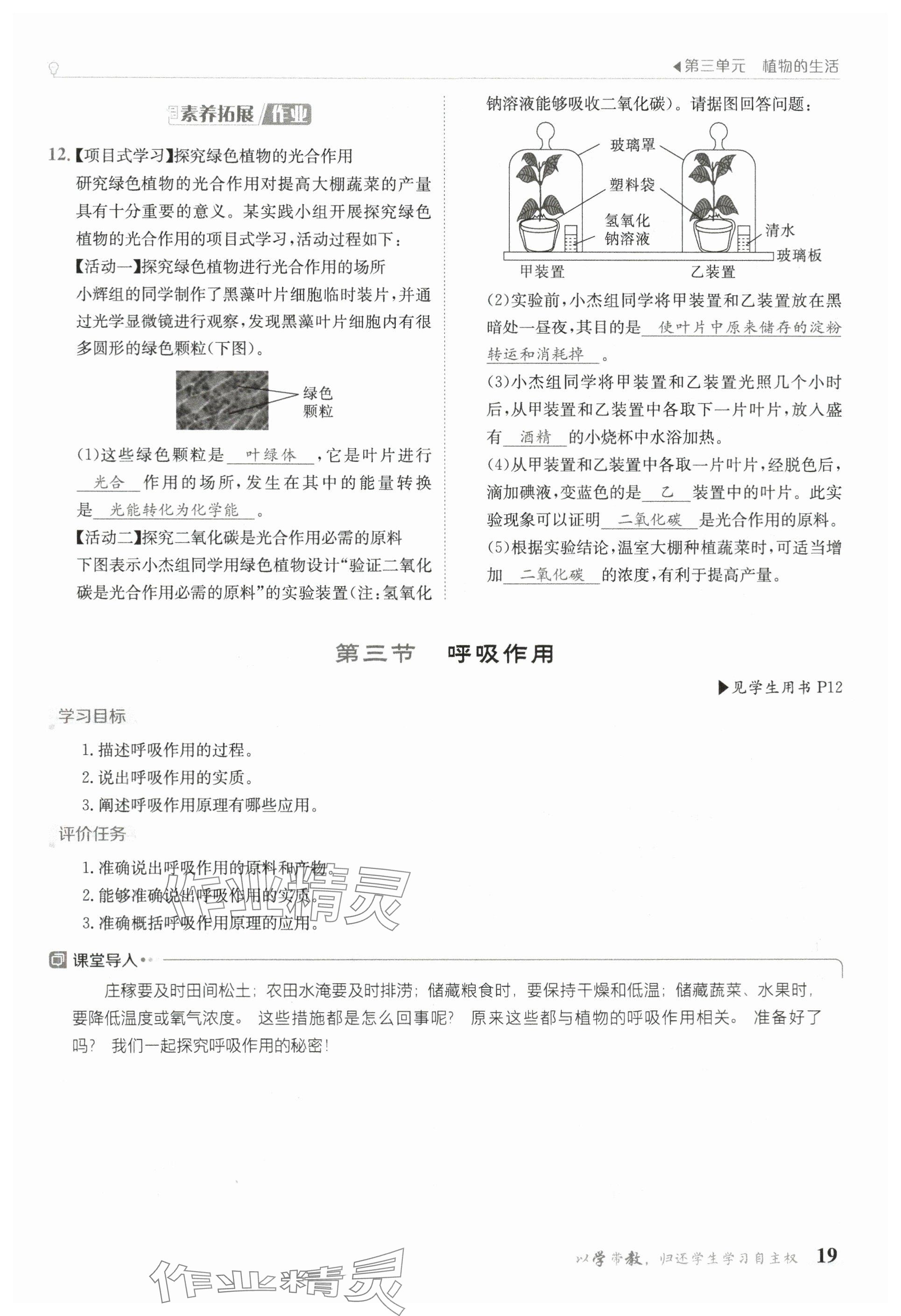 2025年金太陽導學案七年級生物下冊人教版 參考答案第19頁