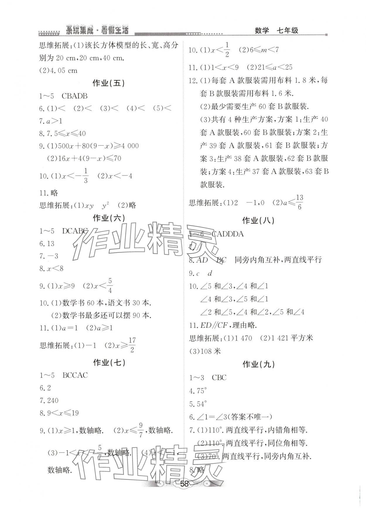 2025年系统集成暑假生活七年级数学北京师范大学出版社 第2页