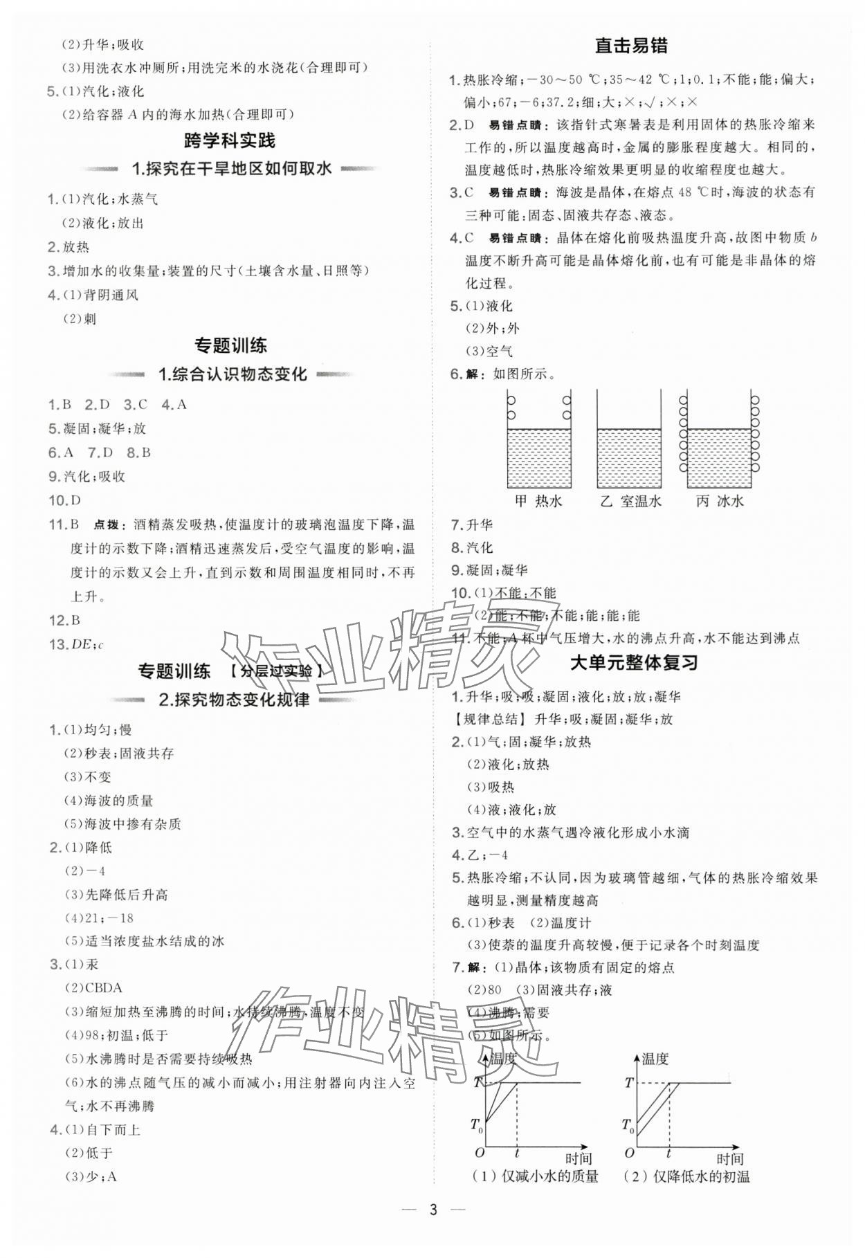 2025年点拨训练九年级物理全一册沪科版 参考答案第3页