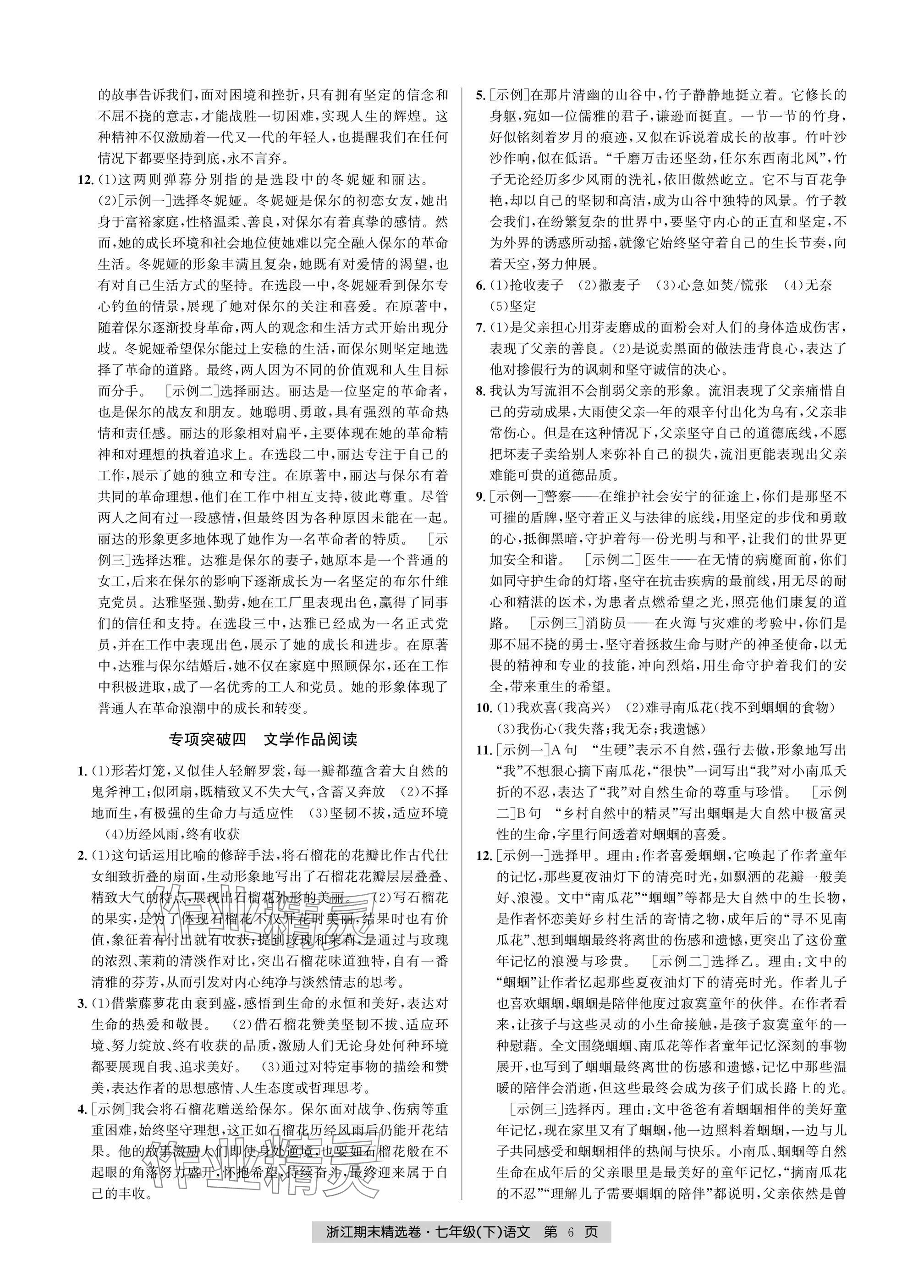 2025年浙江期末精選卷七年級語文下冊人教版 參考答案第6頁