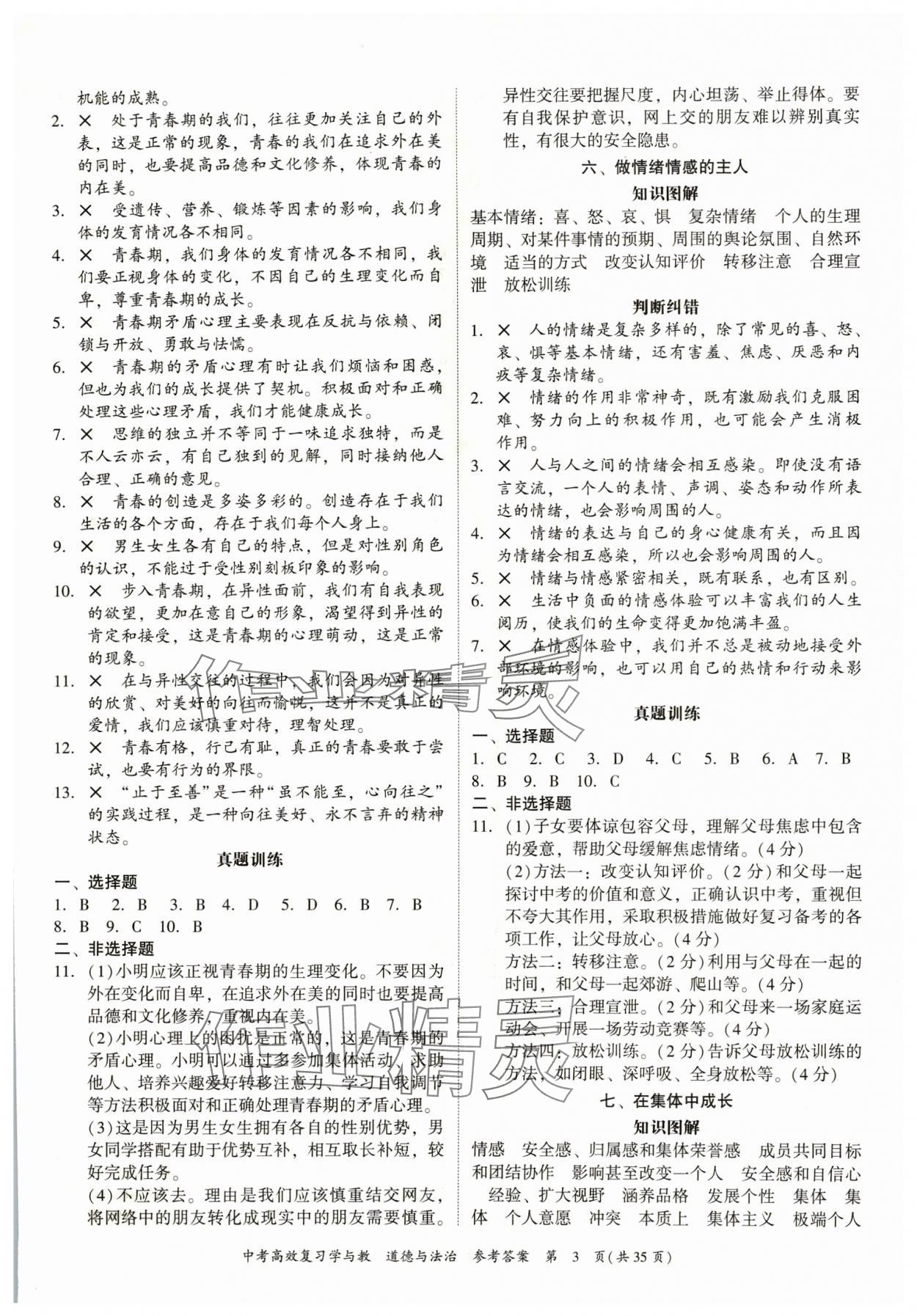 2024年中考高效复习学与教道德与法治广州专版 参考答案第3页