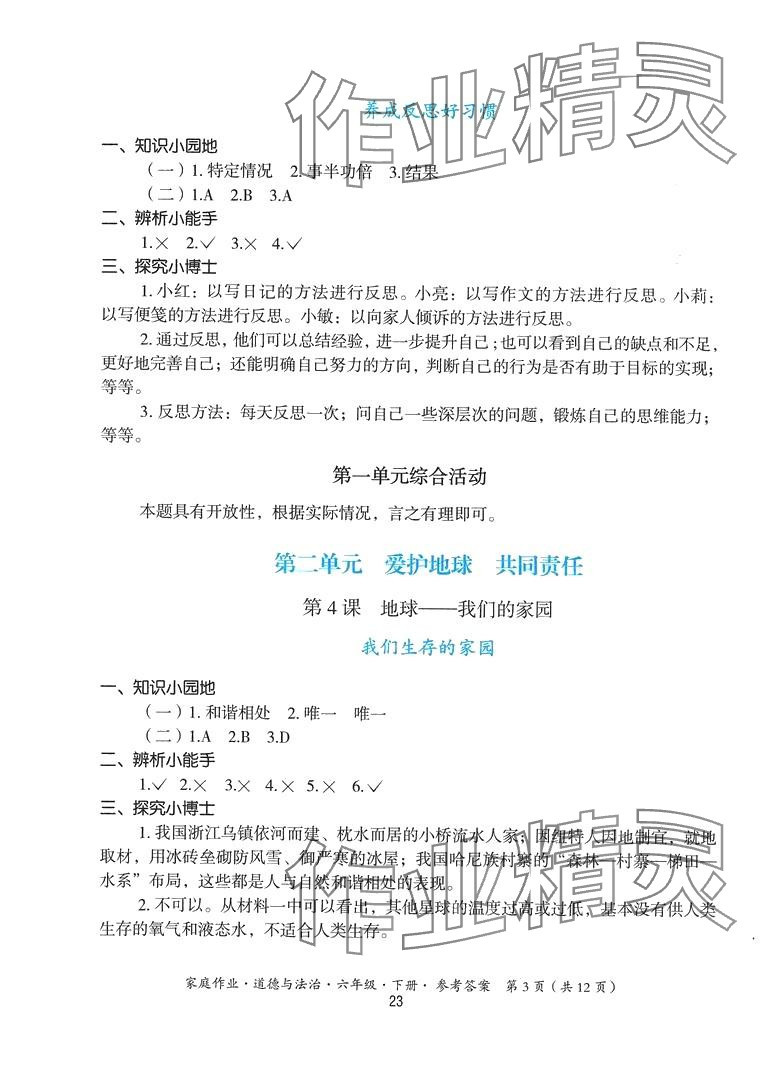 2024年家庭作業(yè)六年級道德與法治下冊人教版 第3頁