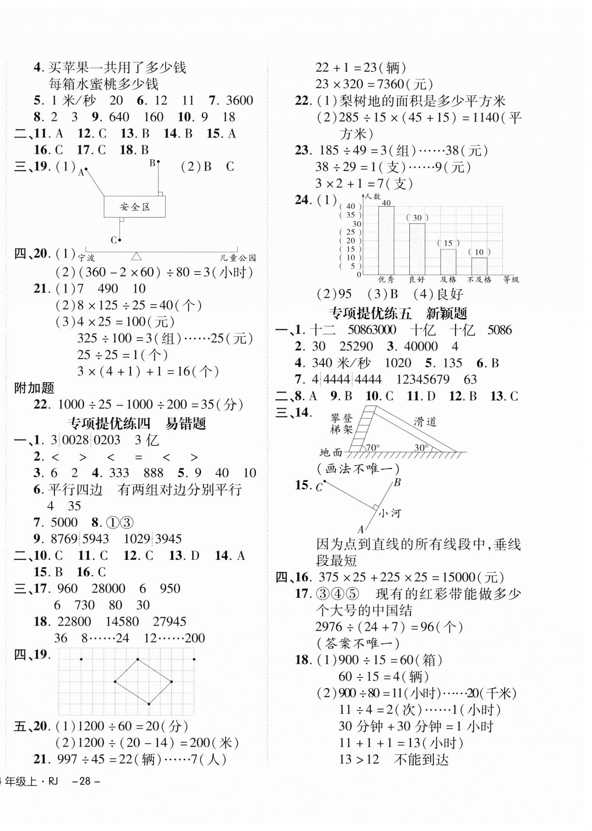 2024年期末真題新卷四年級(jí)數(shù)學(xué)上冊(cè)人教版浙江專版 參考答案第4頁