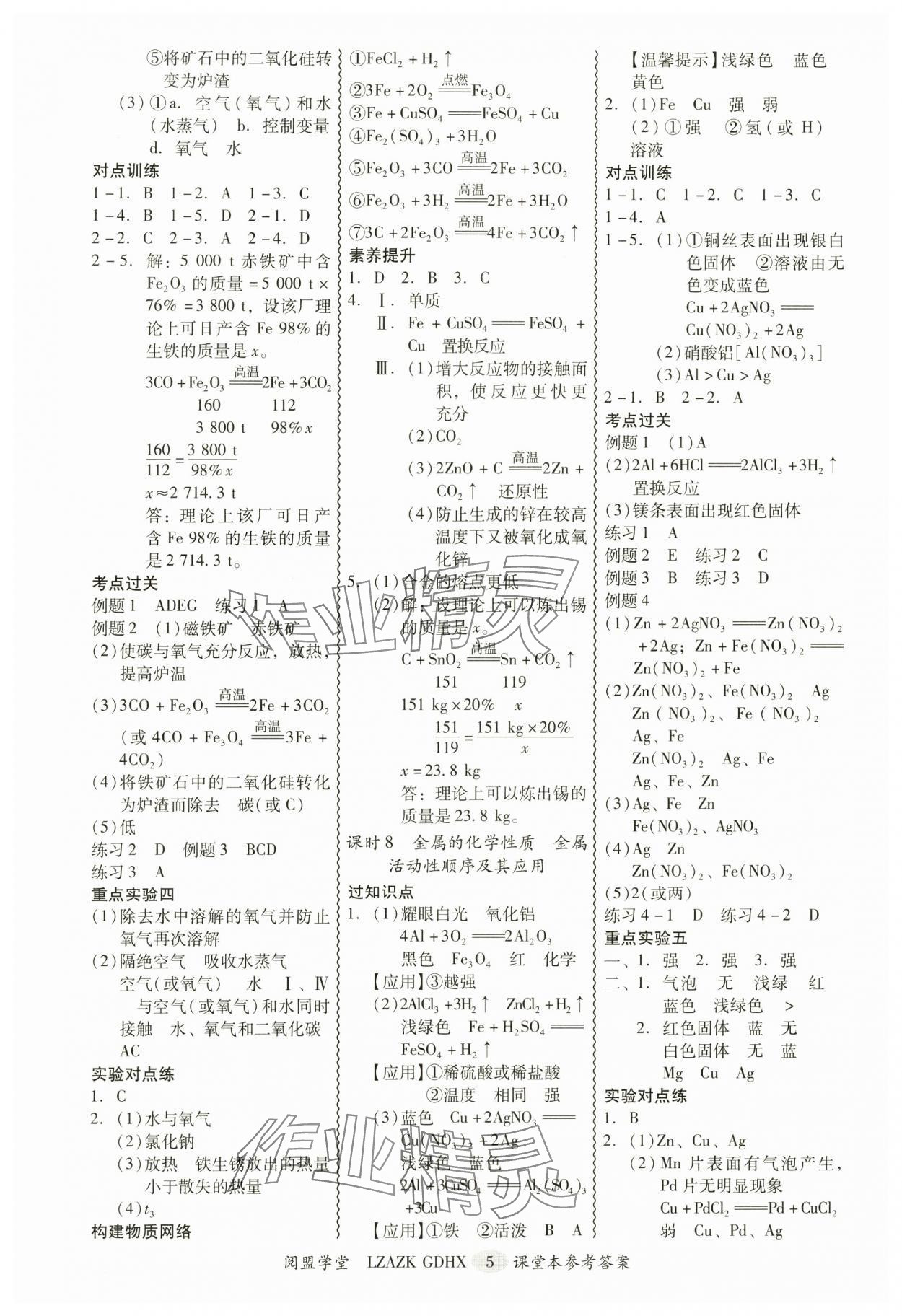 2025年零障礙中考化學(xué)廣東專版 參考答案第5頁