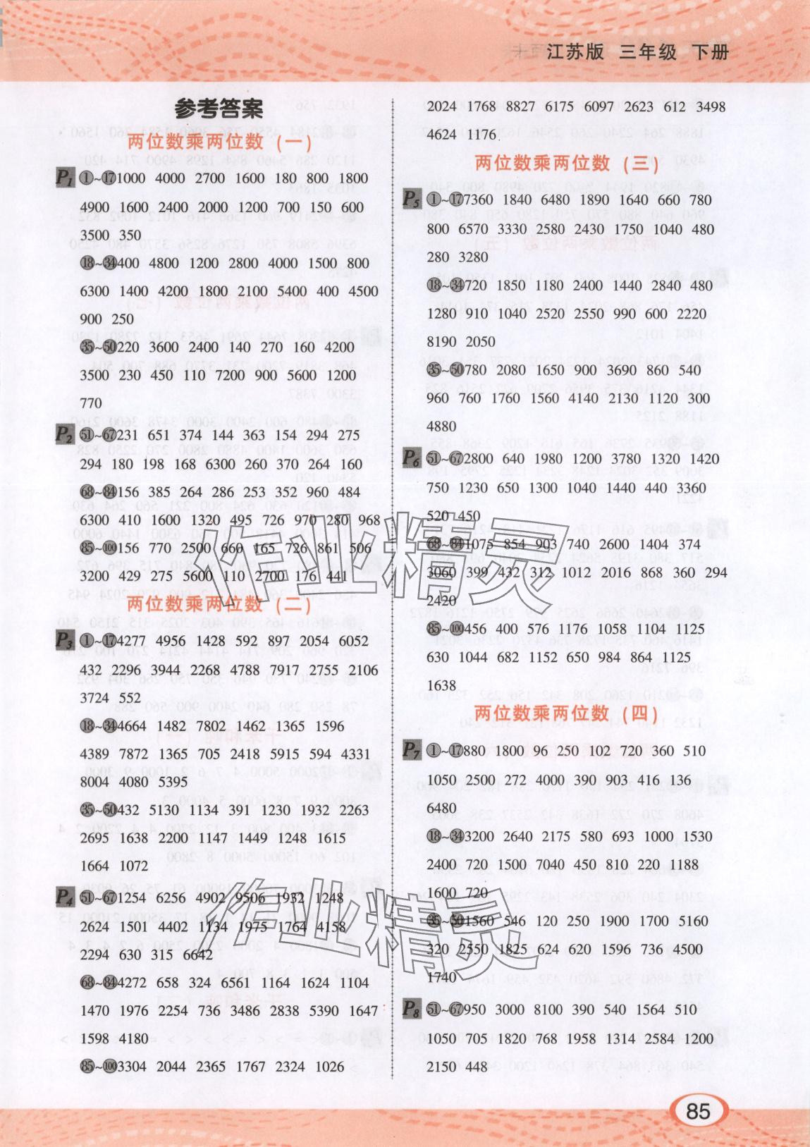 2025年每天100道口算題卡河北少年兒童出版社三年級數學下冊蘇教版 第1頁