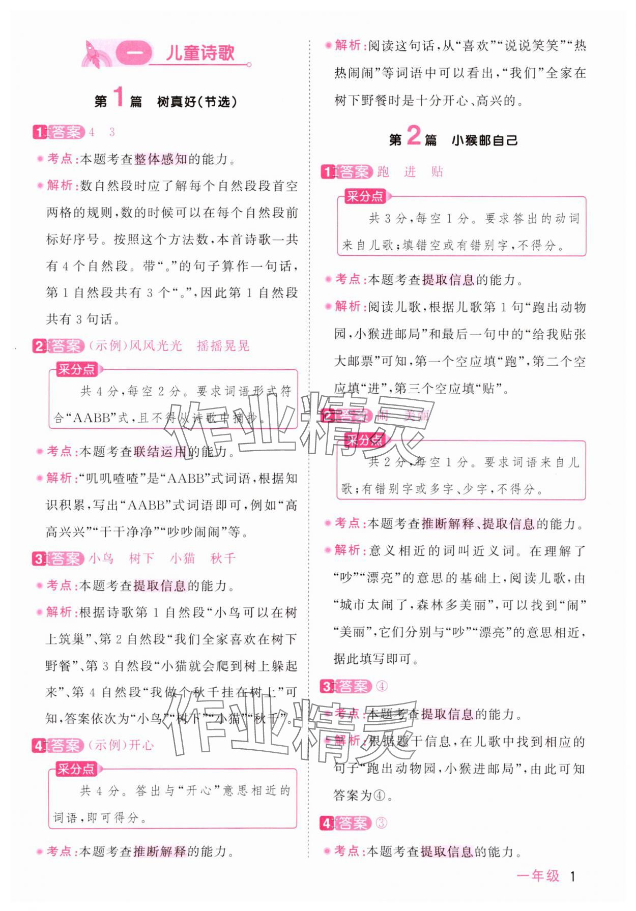 2025年阳光同学阅读真题80篇一年级 第1页