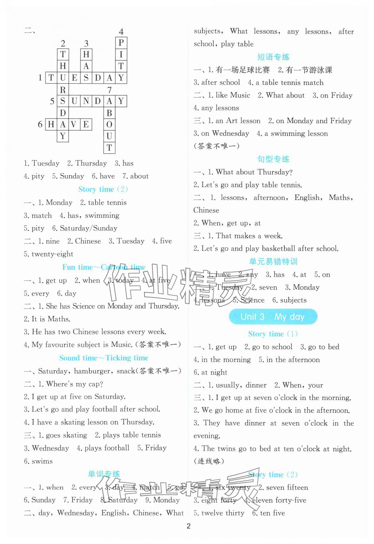 2025年小學英語默寫高手四年級下冊譯林版 參考答案第2頁